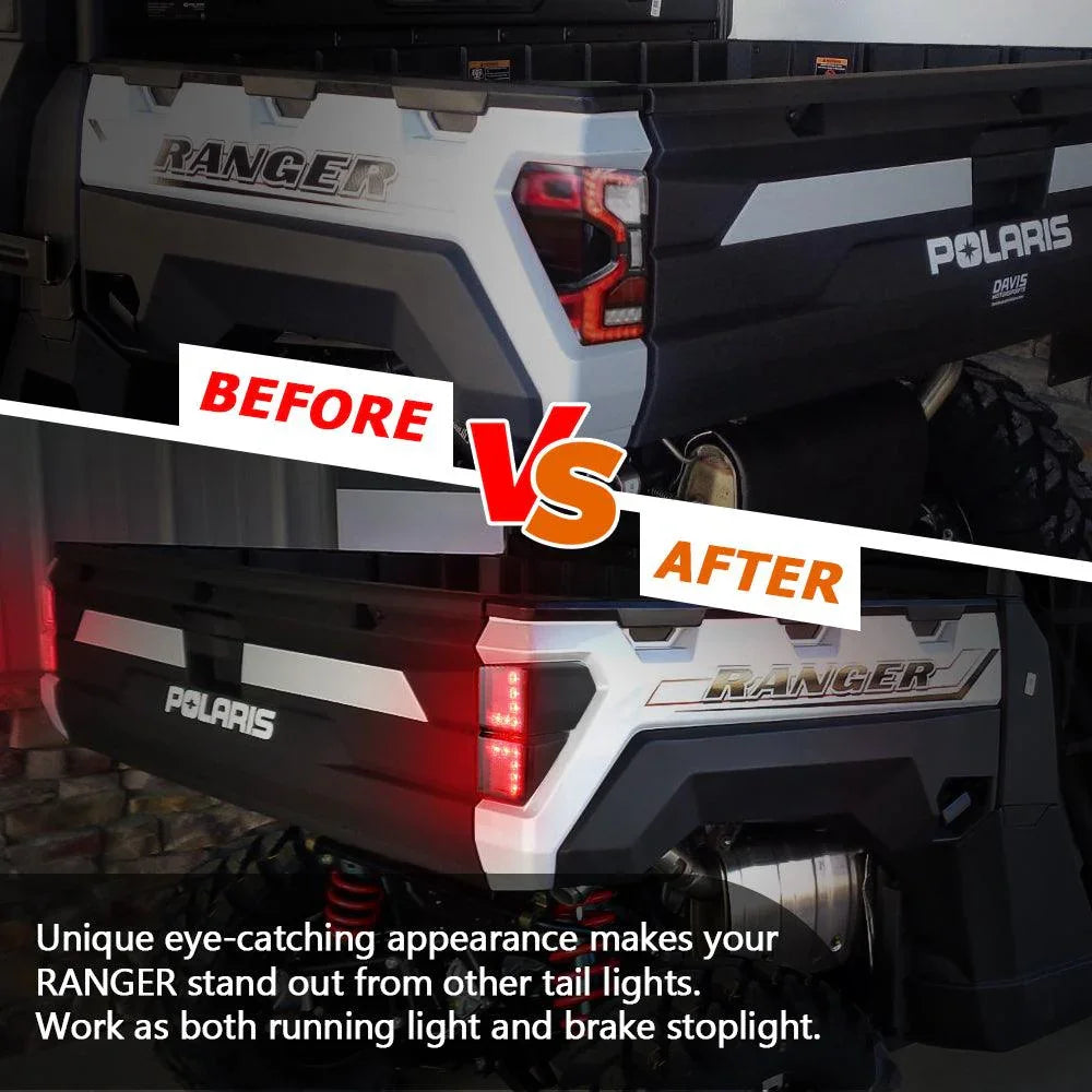 Auxbeam Smoked LED Tail Lights Rear for Polaris Ranger 1000 Models 2018-2022