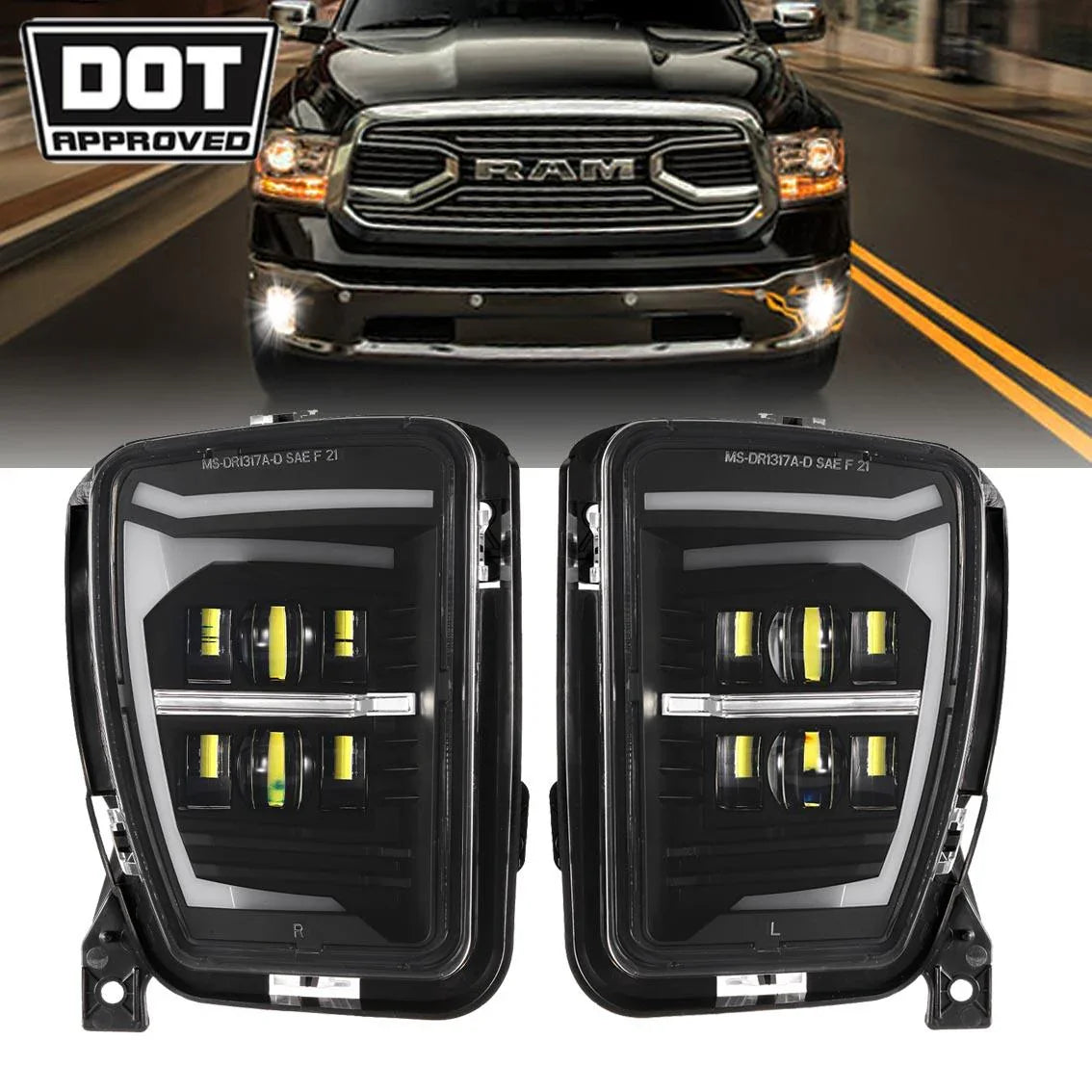 Auxbeam DOT Approved LED Fog Lights with DRL for 2013-2018 Dodge Ram 1500