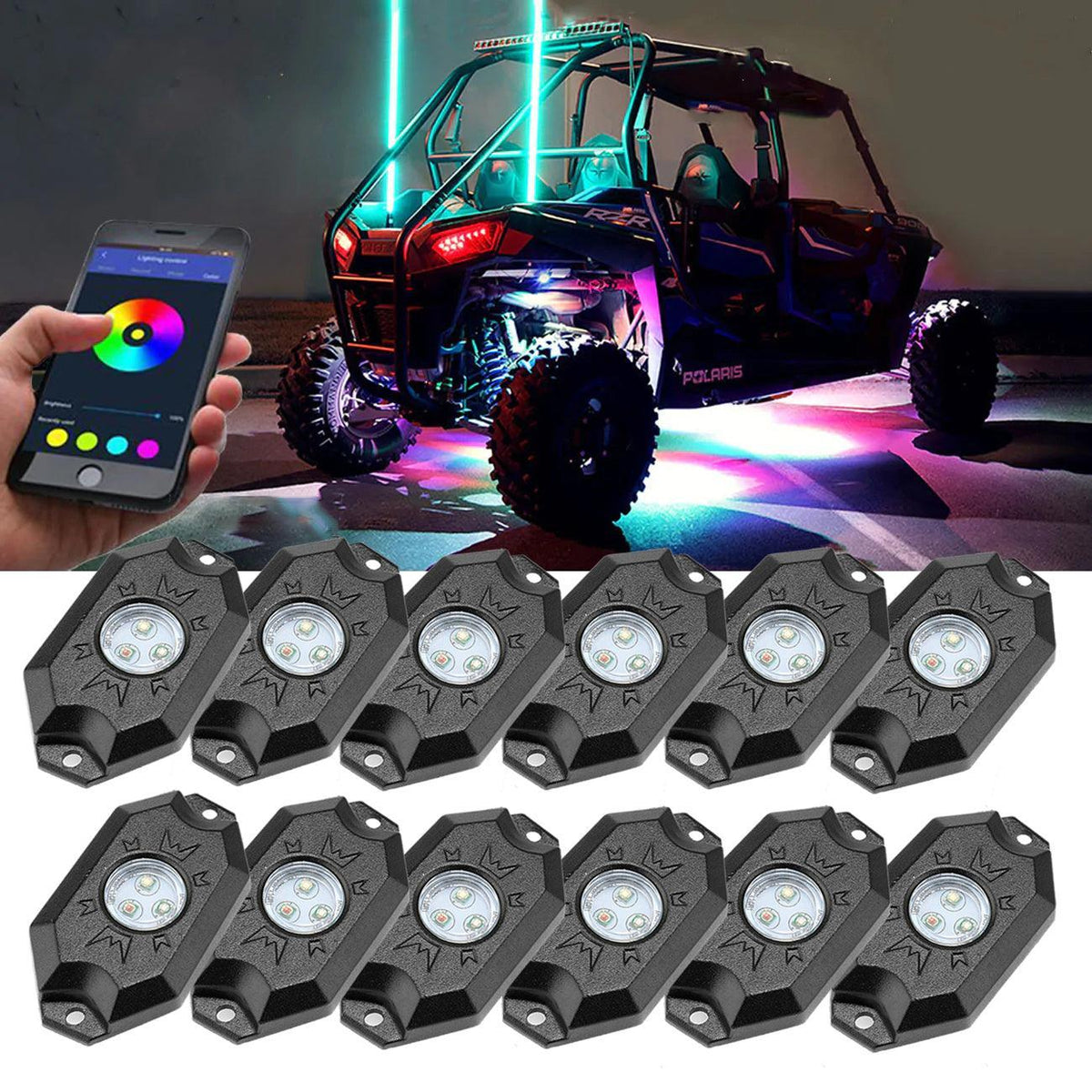 Auxbeam RGB LED Rock Light Set with Bluetooth Controller