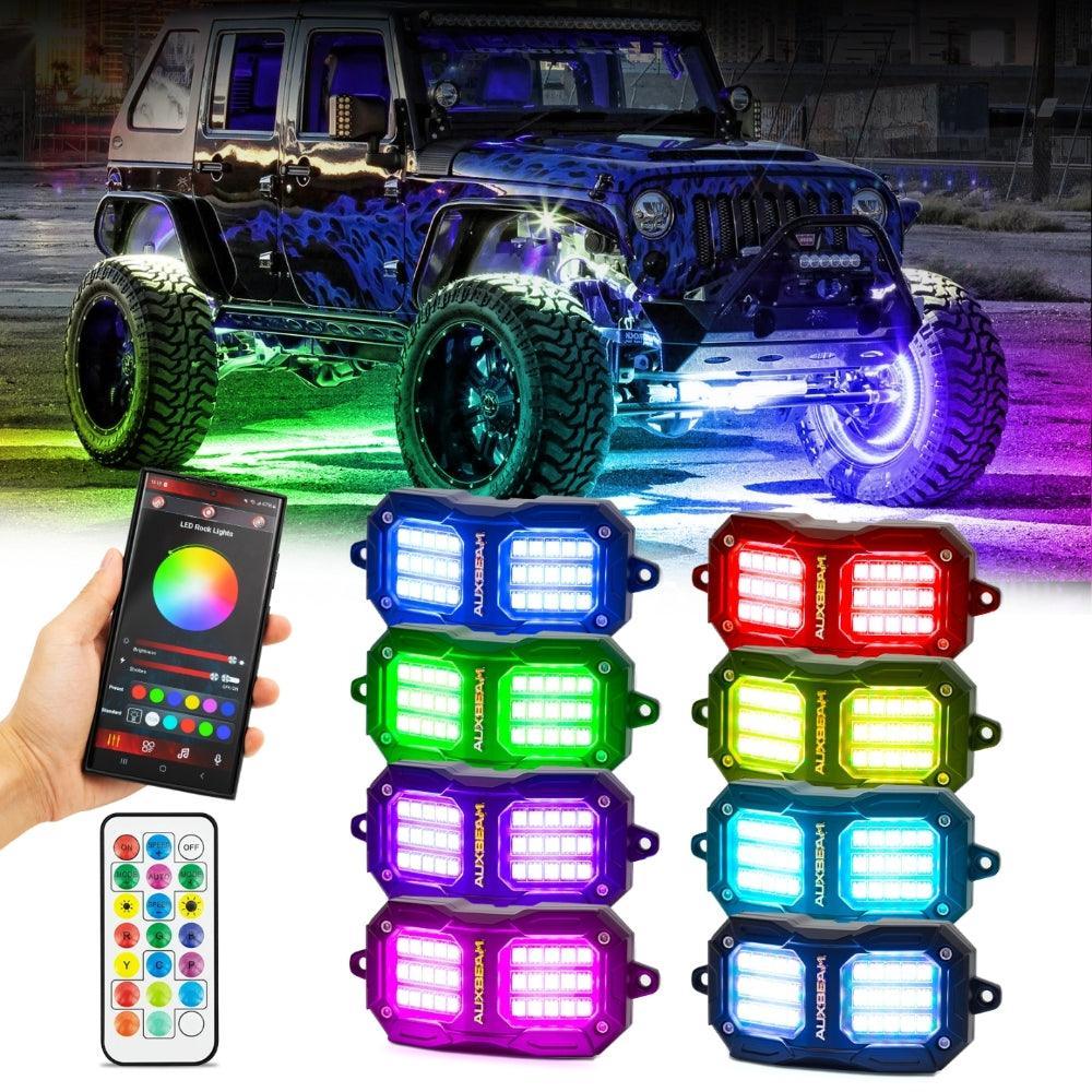 Auxbeam Vibrant Series RGB LED Rock Lights Kit Multicolor Neon Underglow Lights