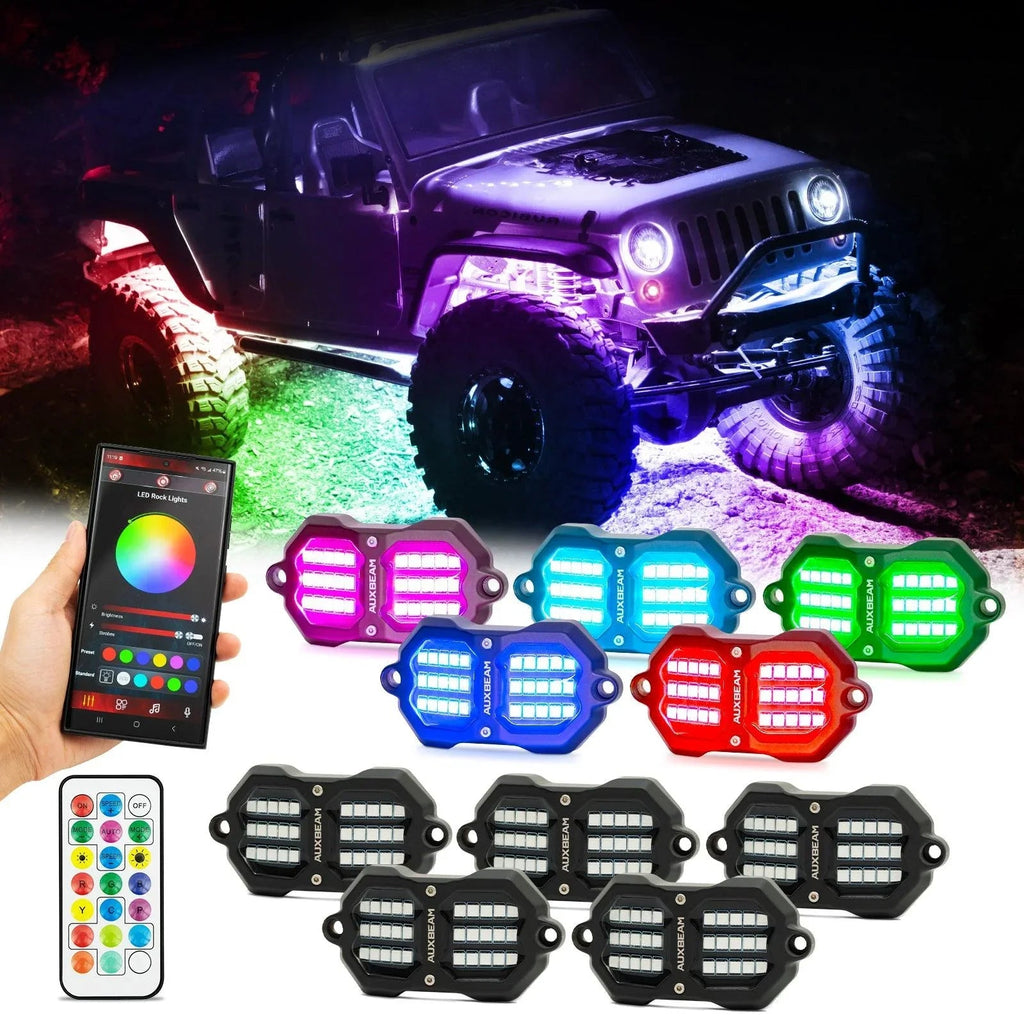 Auxbeam Vibrant Series RGB LED Rock Lights Kit Multicolor Neon Underglow Lights