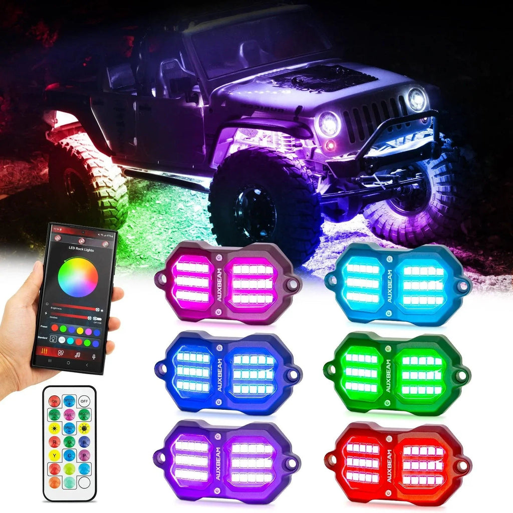 Auxbeam Vibrant Series RGB LED Rock Lights Kit Multicolor Neon Underglow Lights