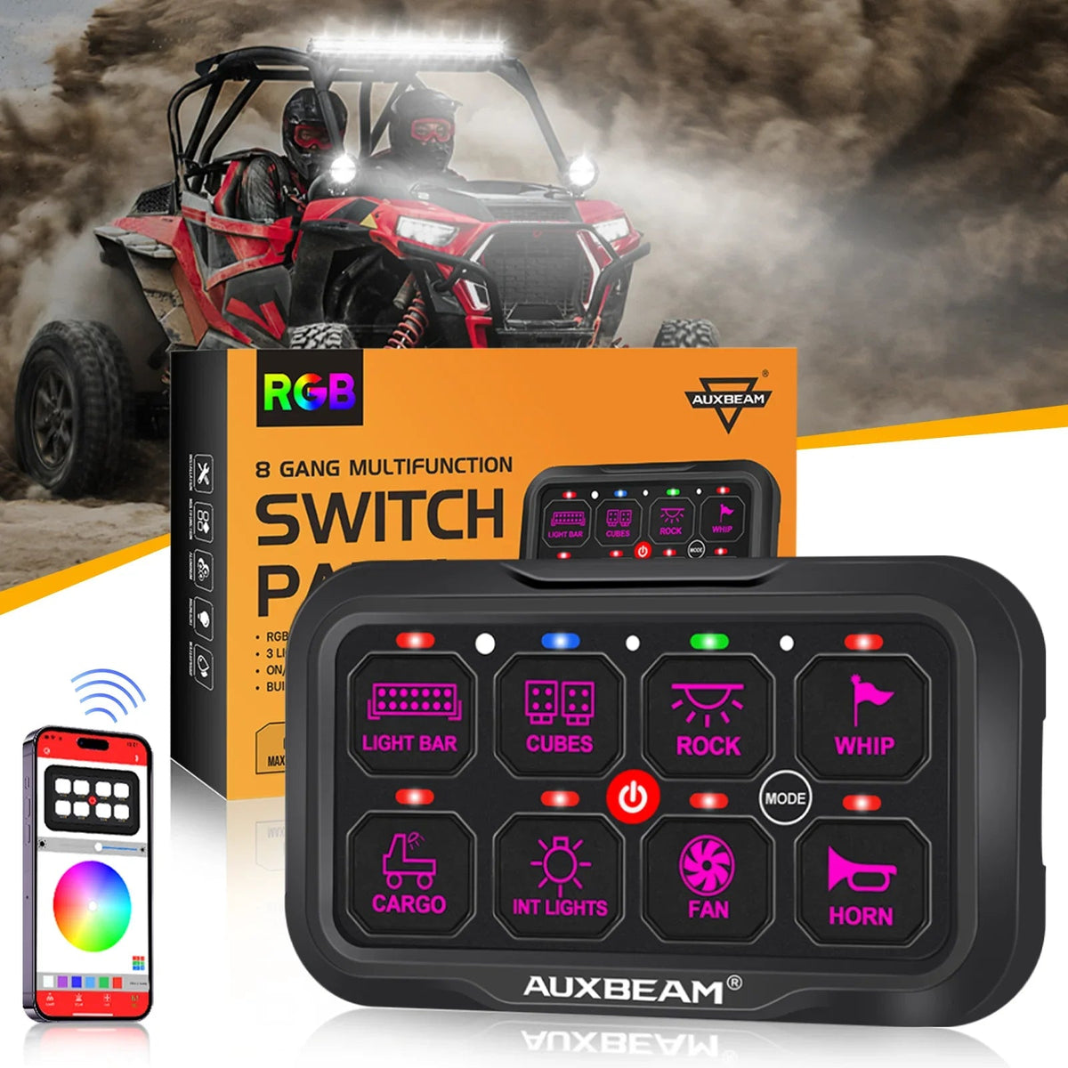 Auxbeam AR-800 Multifunction RGB Switch Panel for Polaris RZR XP Turbo / Turbo