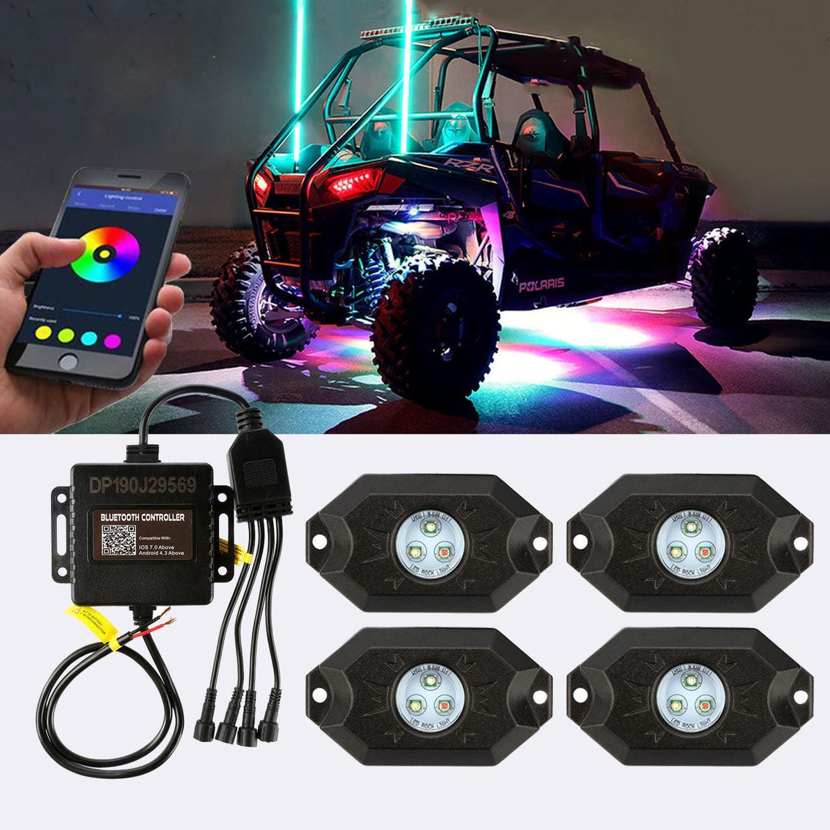 Auxbeam RGB LED Rock Light Set with Bluetooth Controller