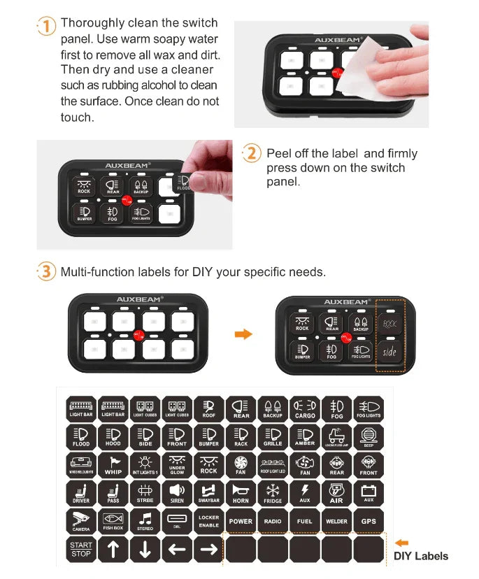 Single Series 8 Gang(BA80) LED Switch Panel Kit Automatic Dimmable Universal(One-Sided Outlet) Blue