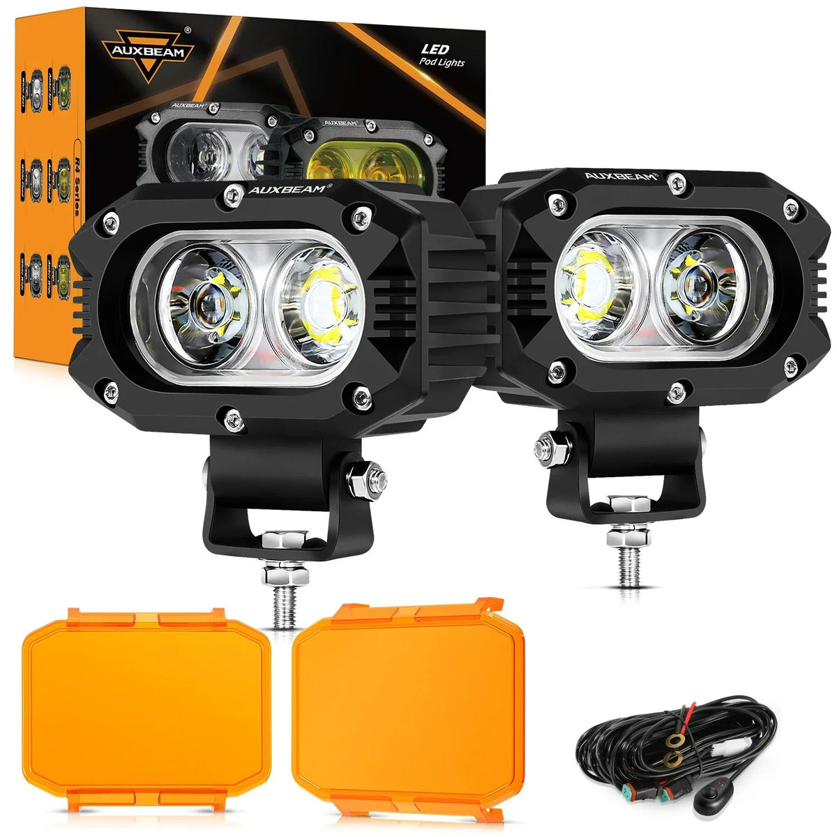 Auxbeam R4 Series 4 Inch 60W Flood Beam LED Pods Light White Driving Light