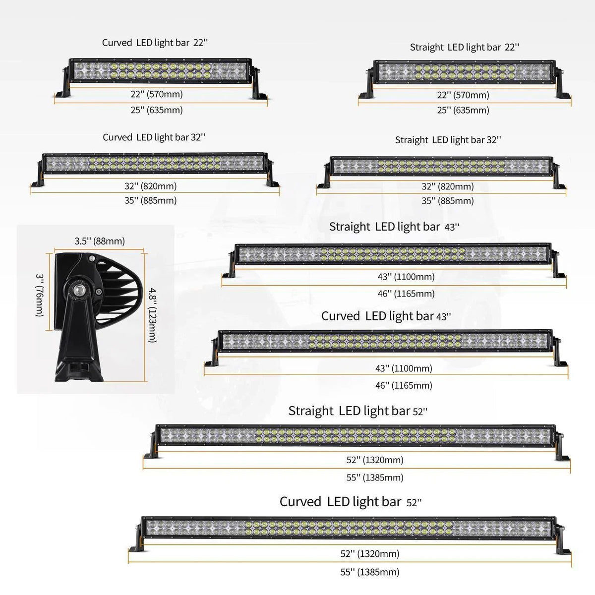 Auxbeam 22 Inch-52 Inch 5D Series Straight/Curved Combo Beam Double Row LED