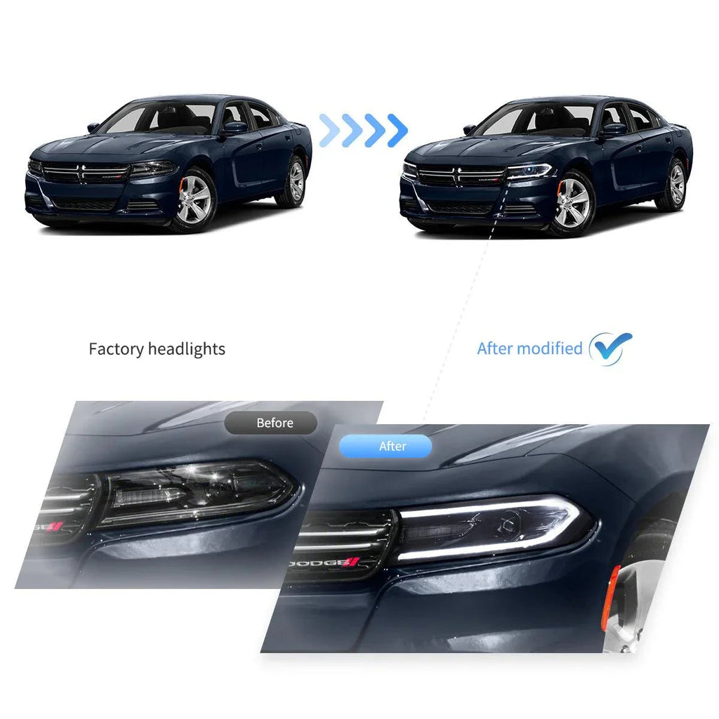 Vland LED Headlight Assembly Dual Beam for 2015-2023 Dodge Charger 7th Gen (LD)
