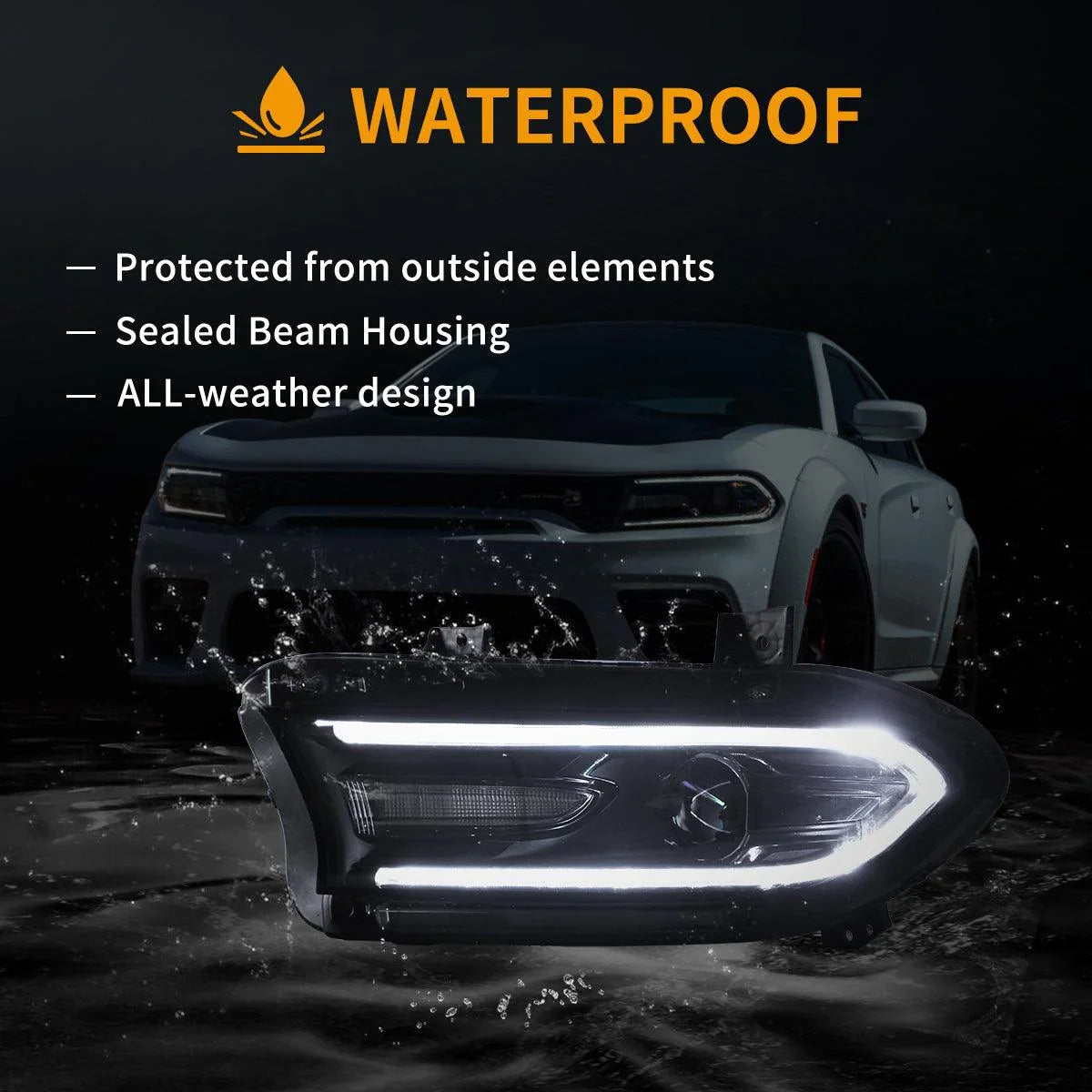 Vland LED Headlight Assembly Dual Beam for 2015-2023 Dodge Charger 7th Gen (LD)