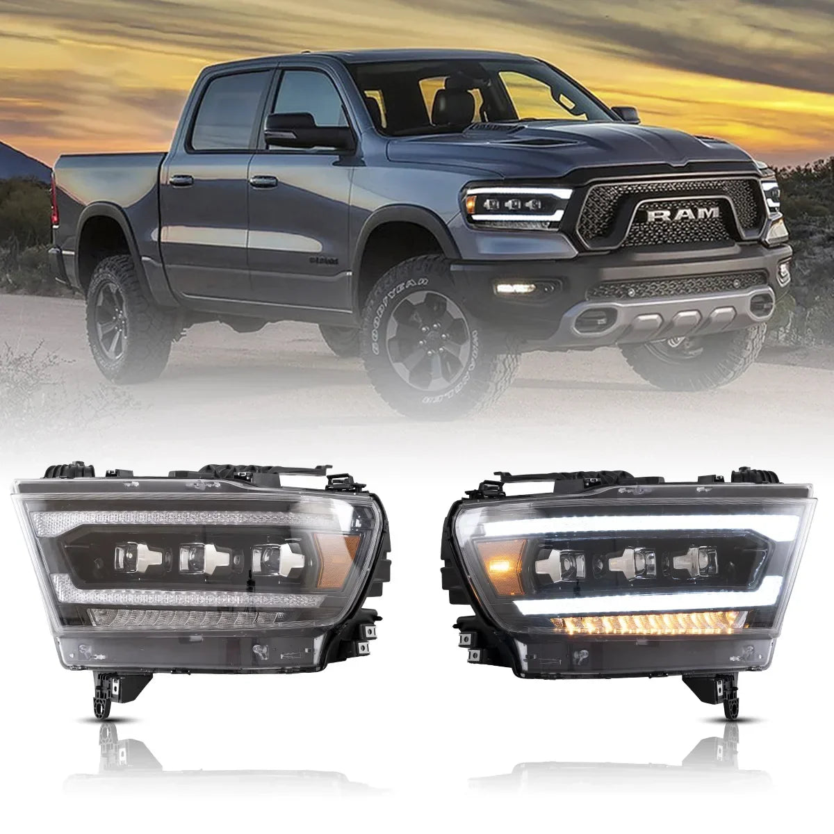 Vland LED Matrix Projector Headlights for 2019-2024 Dodge Ram 1500 5th Gen (DT)