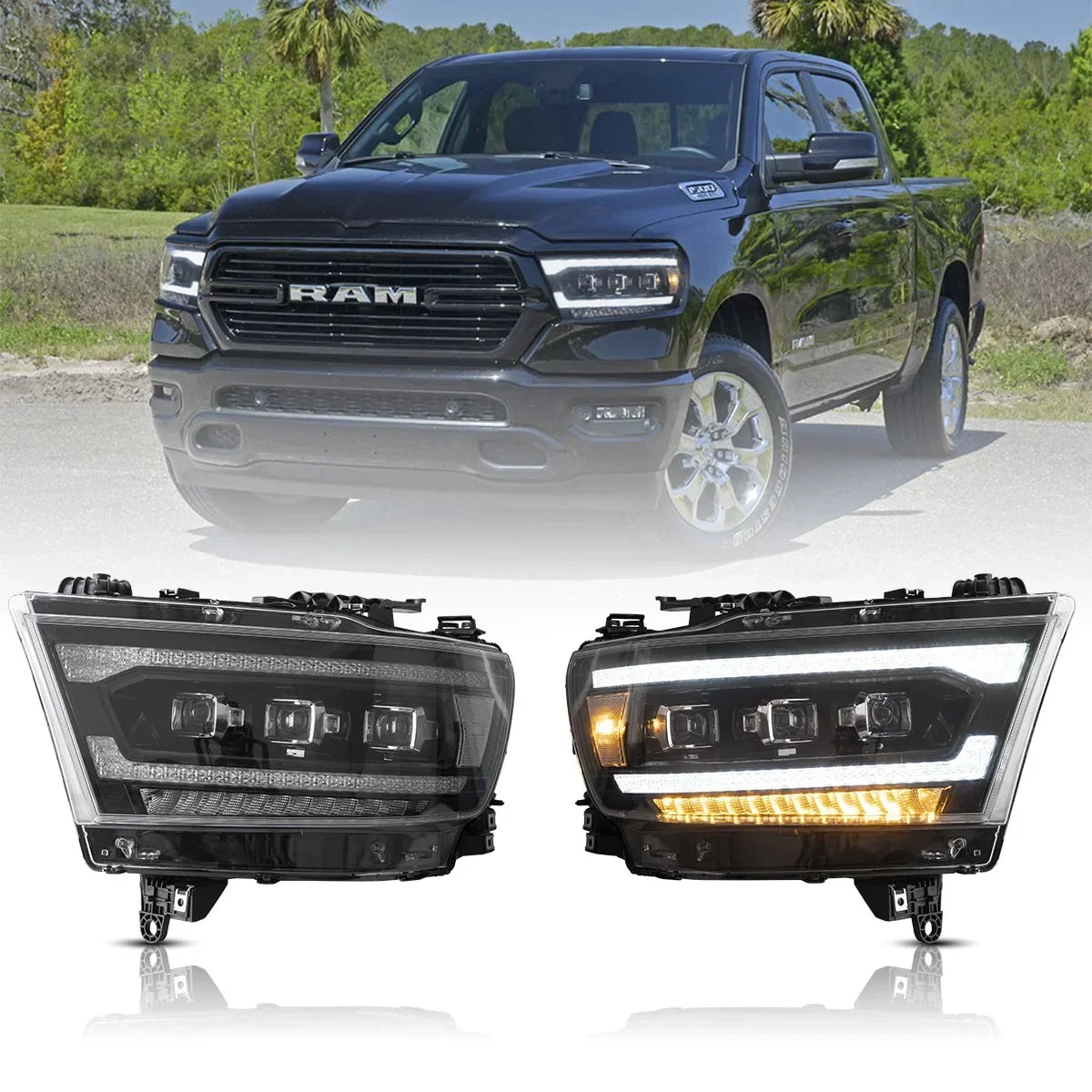 Vland LED Matrix Projector Headlights for 2019-2024 Dodge Ram 1500 5th Gen (DT)