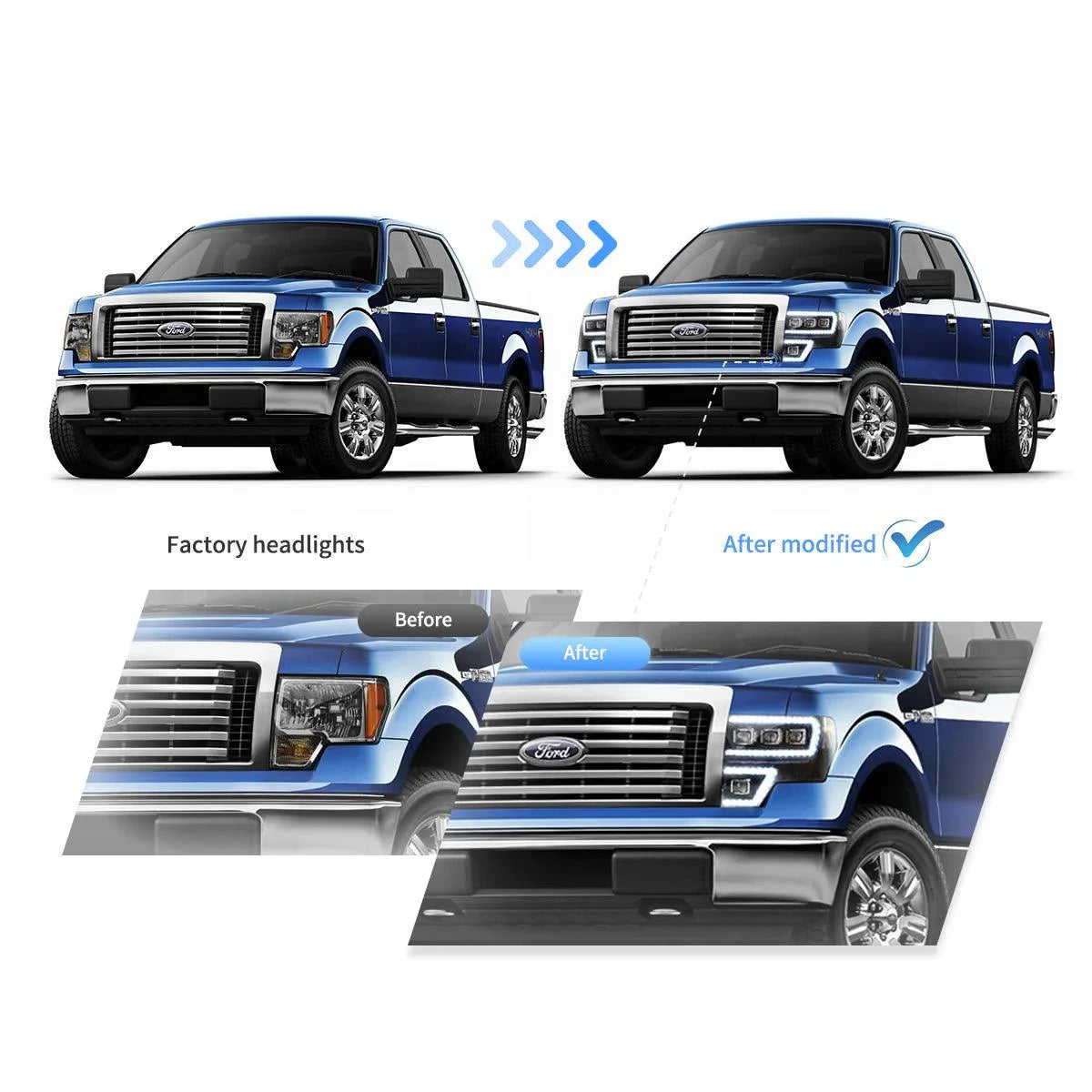 Vland LED Headlight Assembly Matrix Projector for 2009-2014 Ford F150 12th Gen