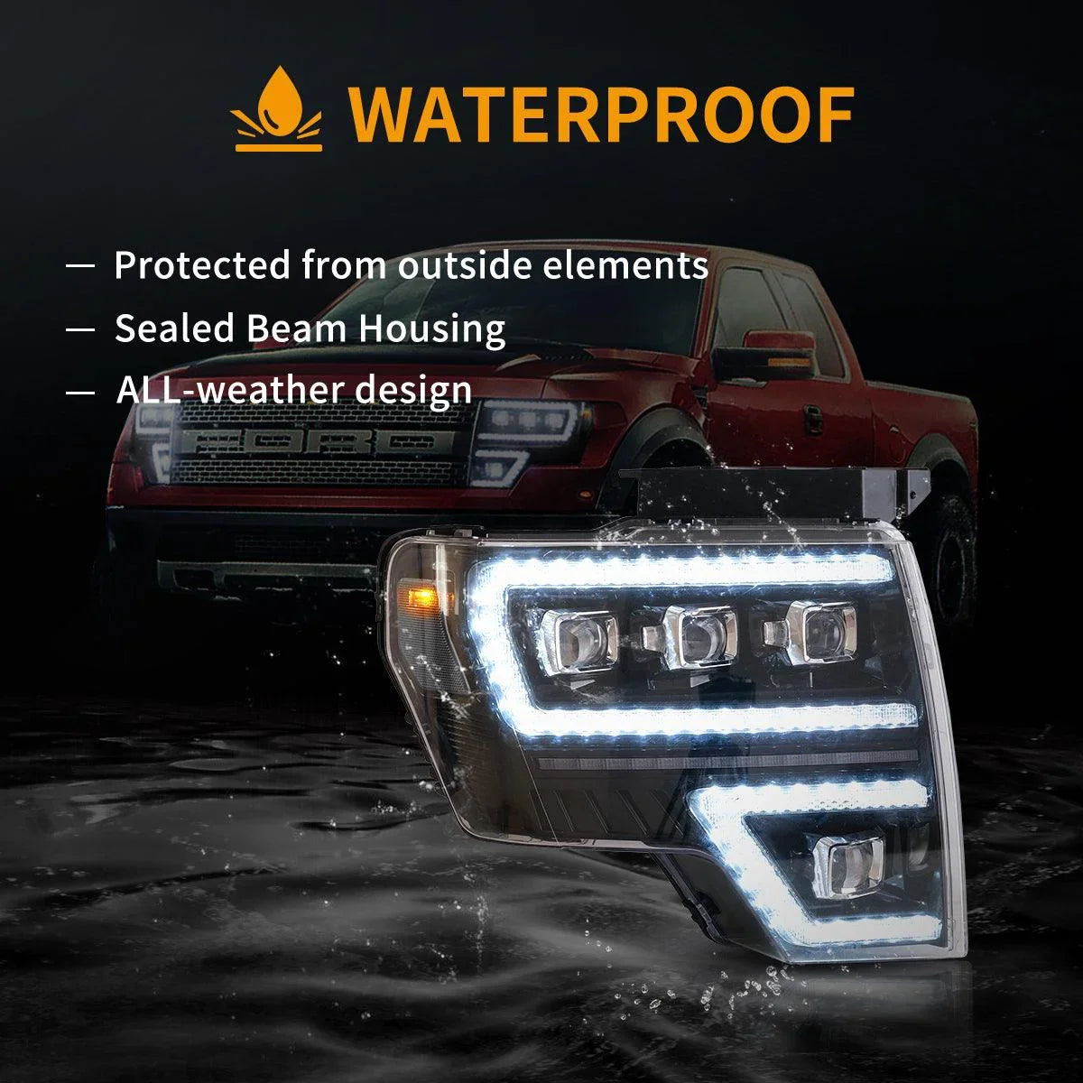 Vland LED Headlight Assembly Matrix Projector for 2009-2014 Ford F150 12th Gen