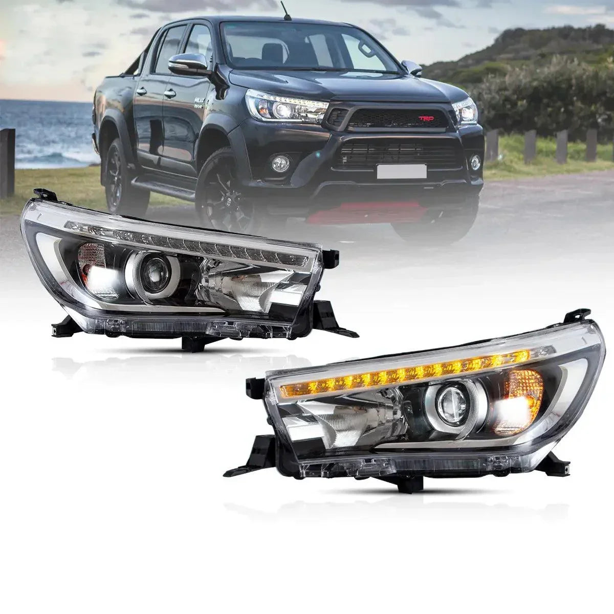 Vland LED Headlight Assembly Dual Beam for 2015-2020 Toyota Hilux SR5 8th Gen