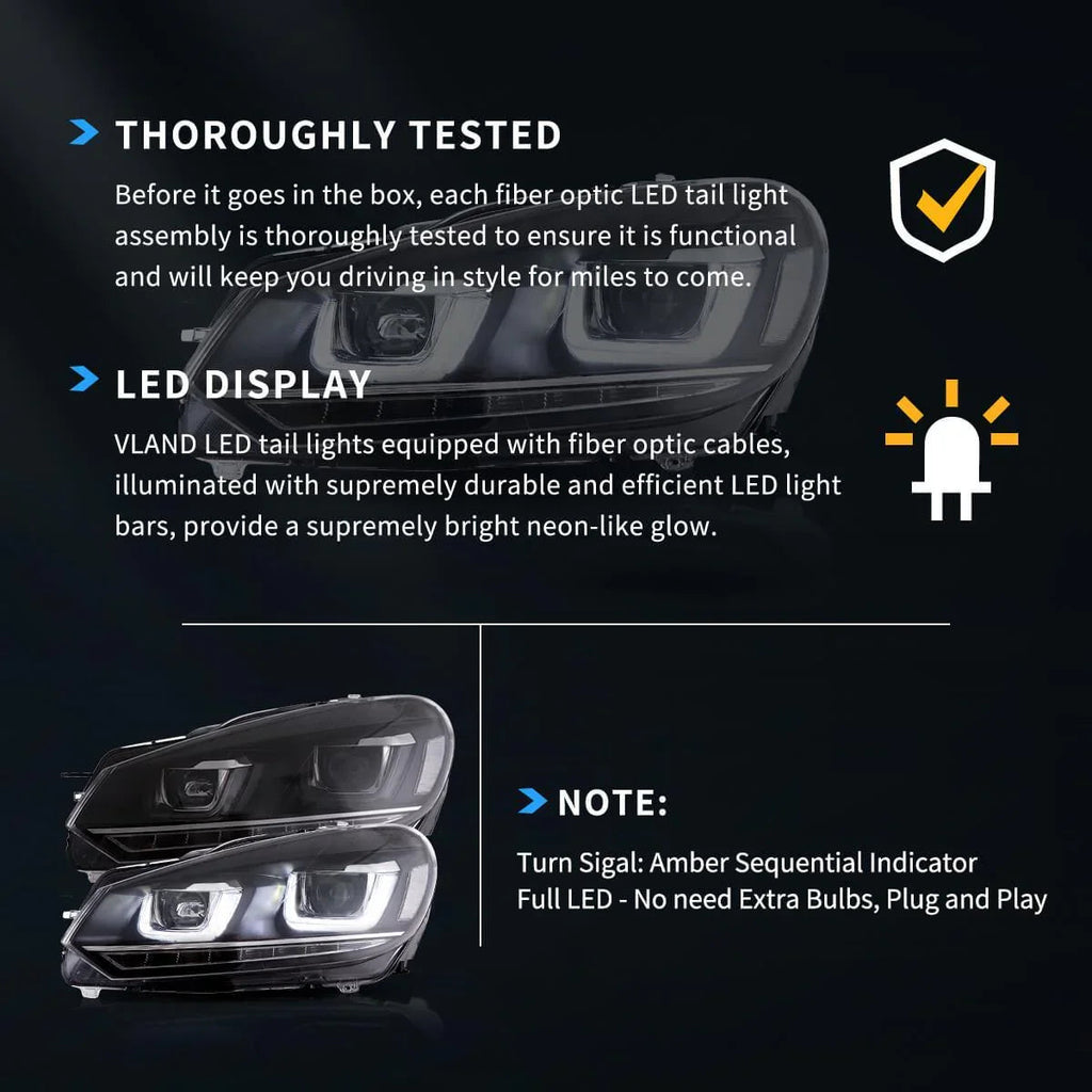 Vland LED Headlight for 2008-2014 Volkswagen Golf 6th Gen (Mk6/A6 Typ 5K)