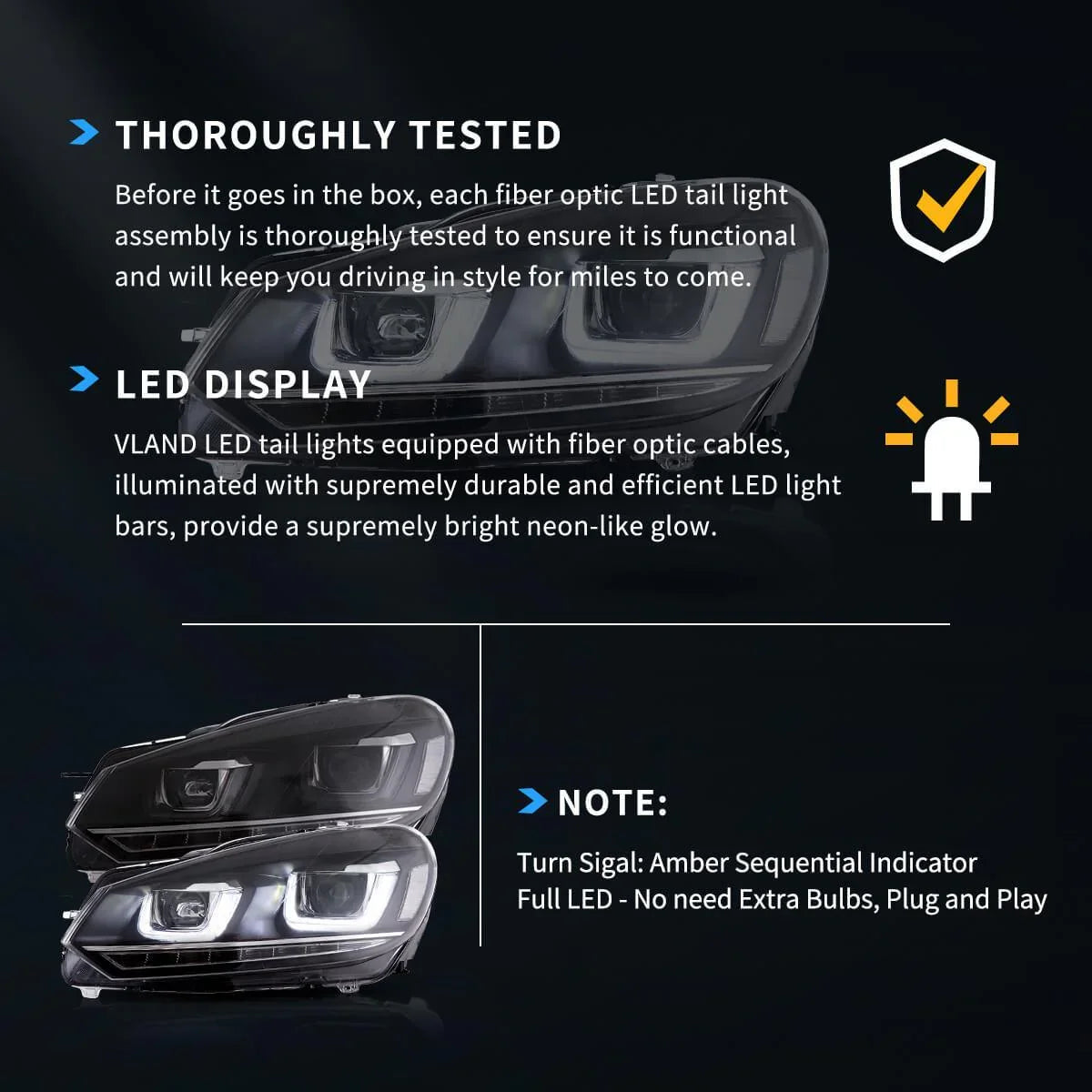 Vland LED Headlight for 2008-2014 Volkswagen Golf 6th Gen (Mk6/A6 Typ 5K)