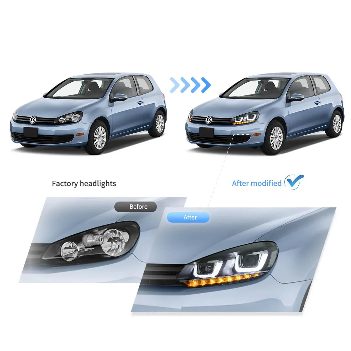 Vland LED Headlight for 2008-2014 Volkswagen Golf 6th Gen (Mk6/A6 Typ 5K)