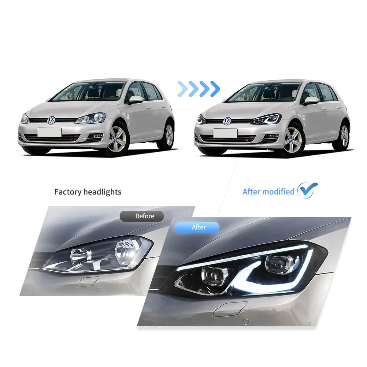 Vland LED Headlight Assembly for 2014-2017 Volkswagen Golf 7th Gen (Mk7,Typ 5G)