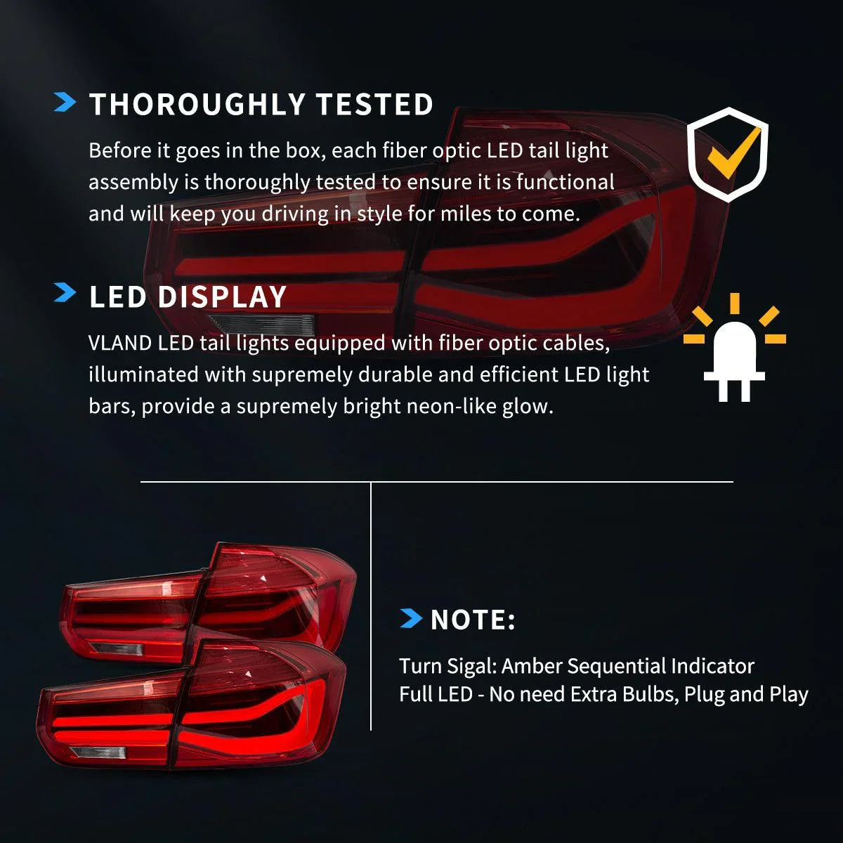 Vland LED Tail Lights Assembly for 2012-2019 BMW 3
