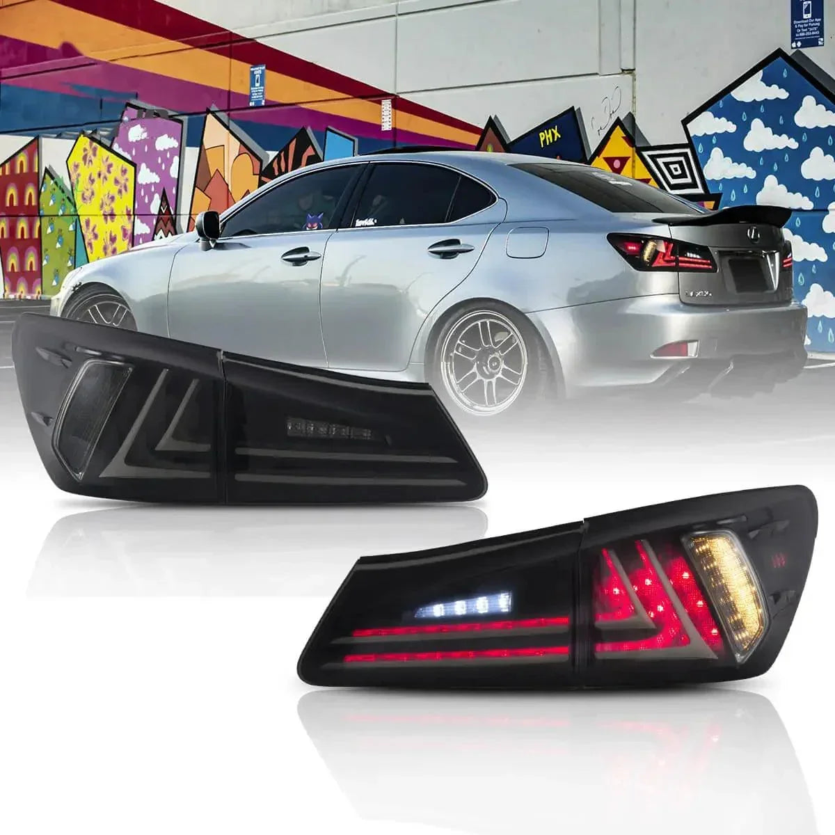 Vland LED Tail Lights Assembly With Amber Turn Signal for 2006-2012 Lexus IS