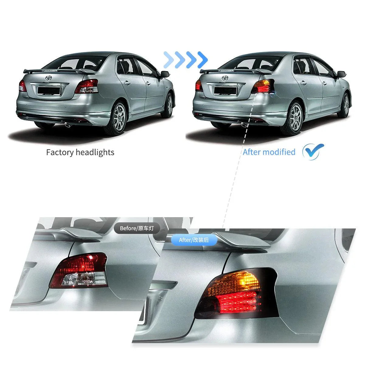 Vland LED Tail Lights for 2005-2013 Toyota Vios/Yaris 2nd Gen (NCP93) Sedan