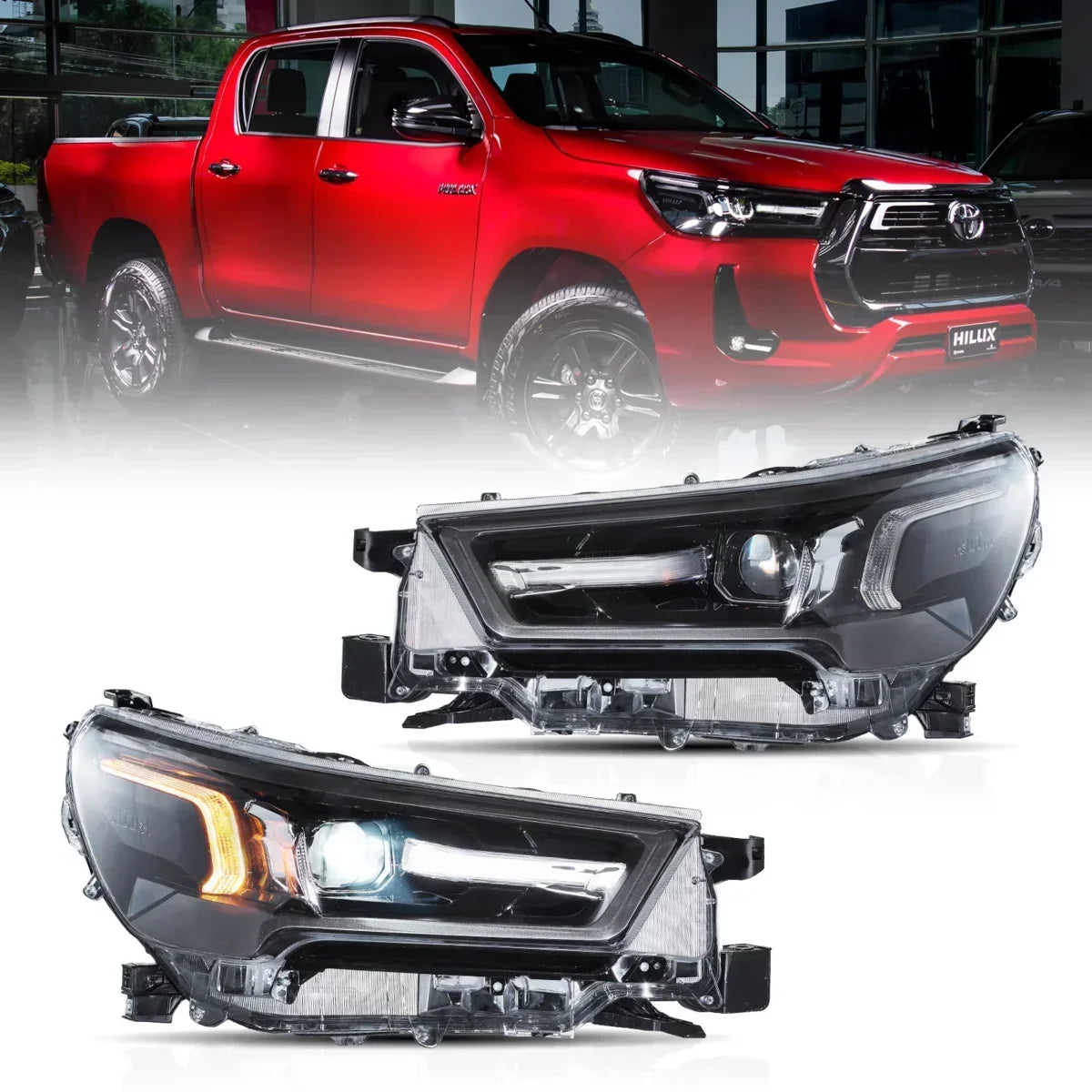 Vland Bi-LED Headlights Assembly Black for 2021-2024 Toyota Hilux