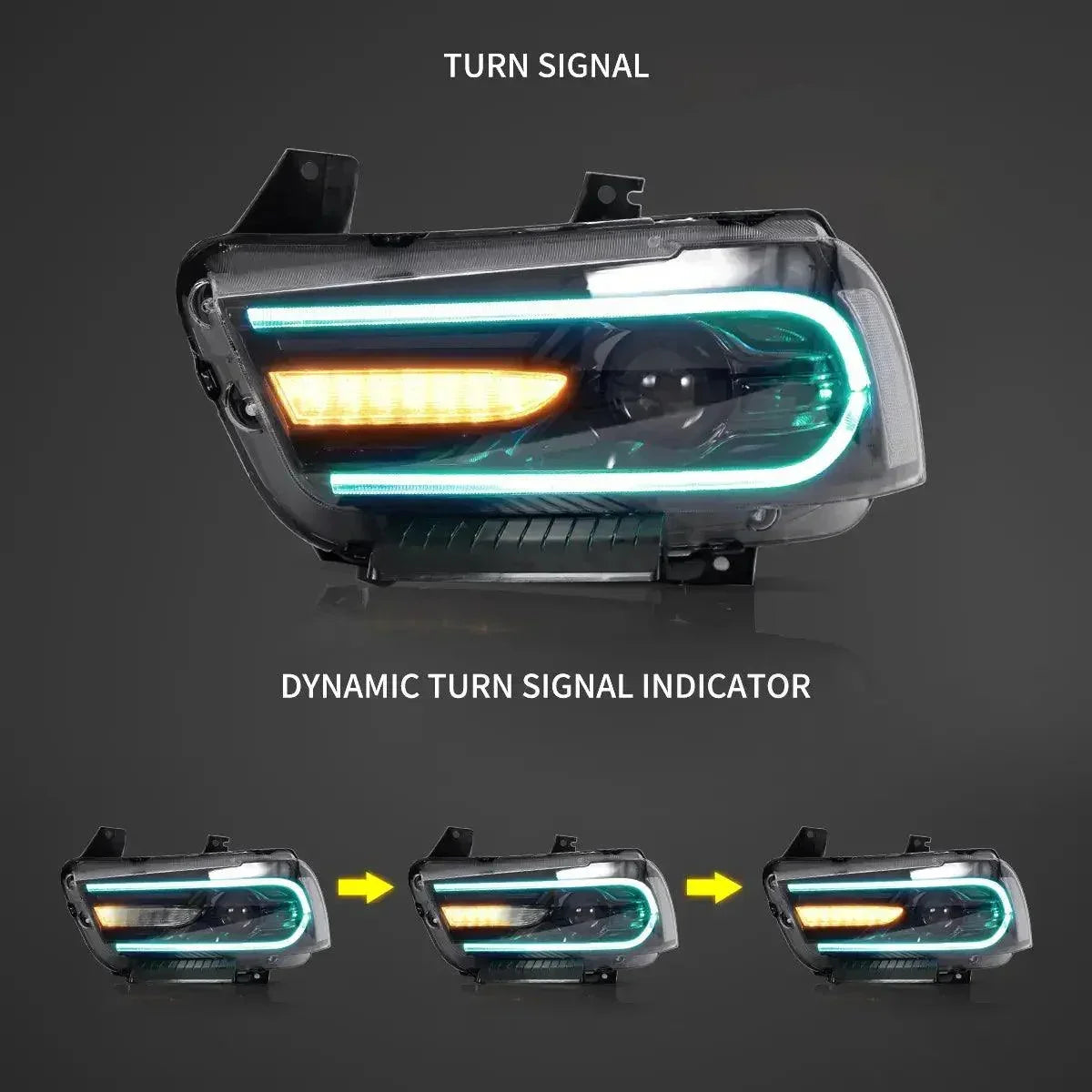 Vland LED Headlight Assembly RGB Dual Beam for 2011-2014 Dodge Charger(LD)