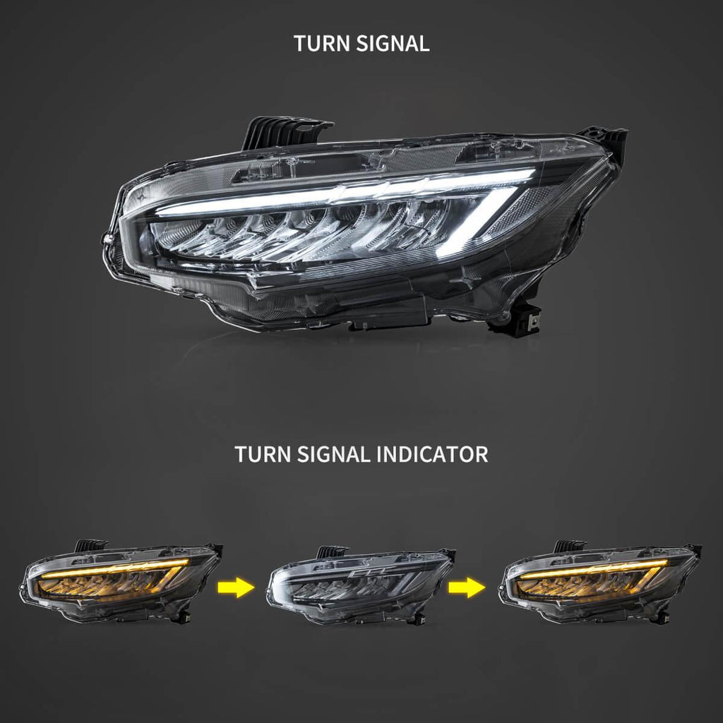 Vland LED Headlight Assembly Reflection Bowl for 2016-2021 Honda Civic 10th Gen