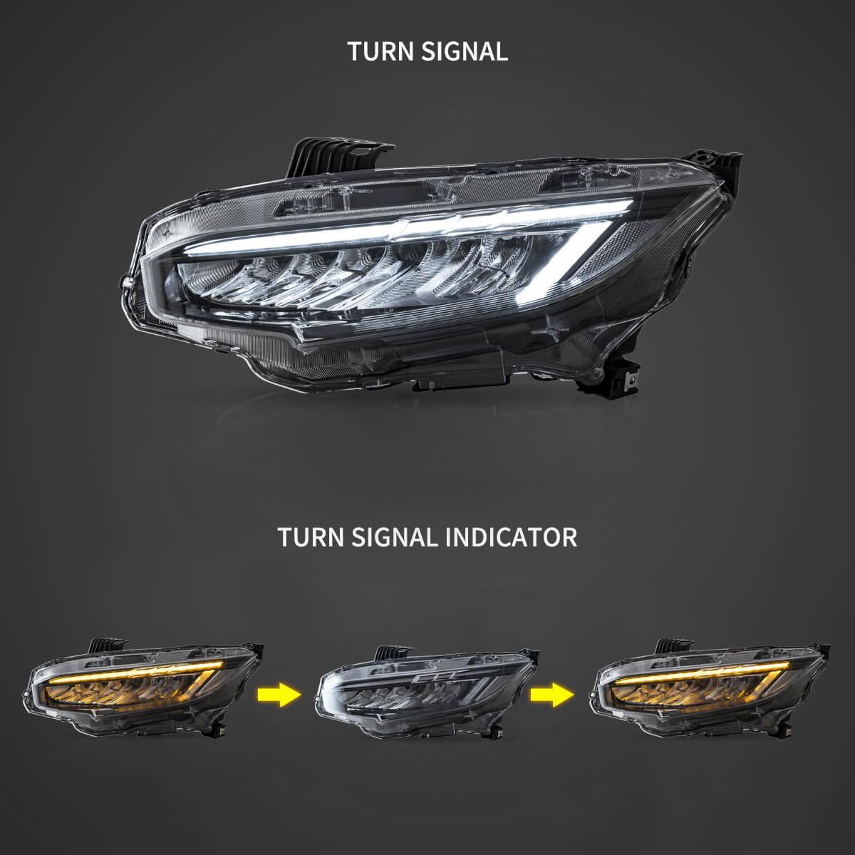 Vland LED Headlight Assembly Reflection Bowl for 2016-2021 Honda Civic 10th Gen