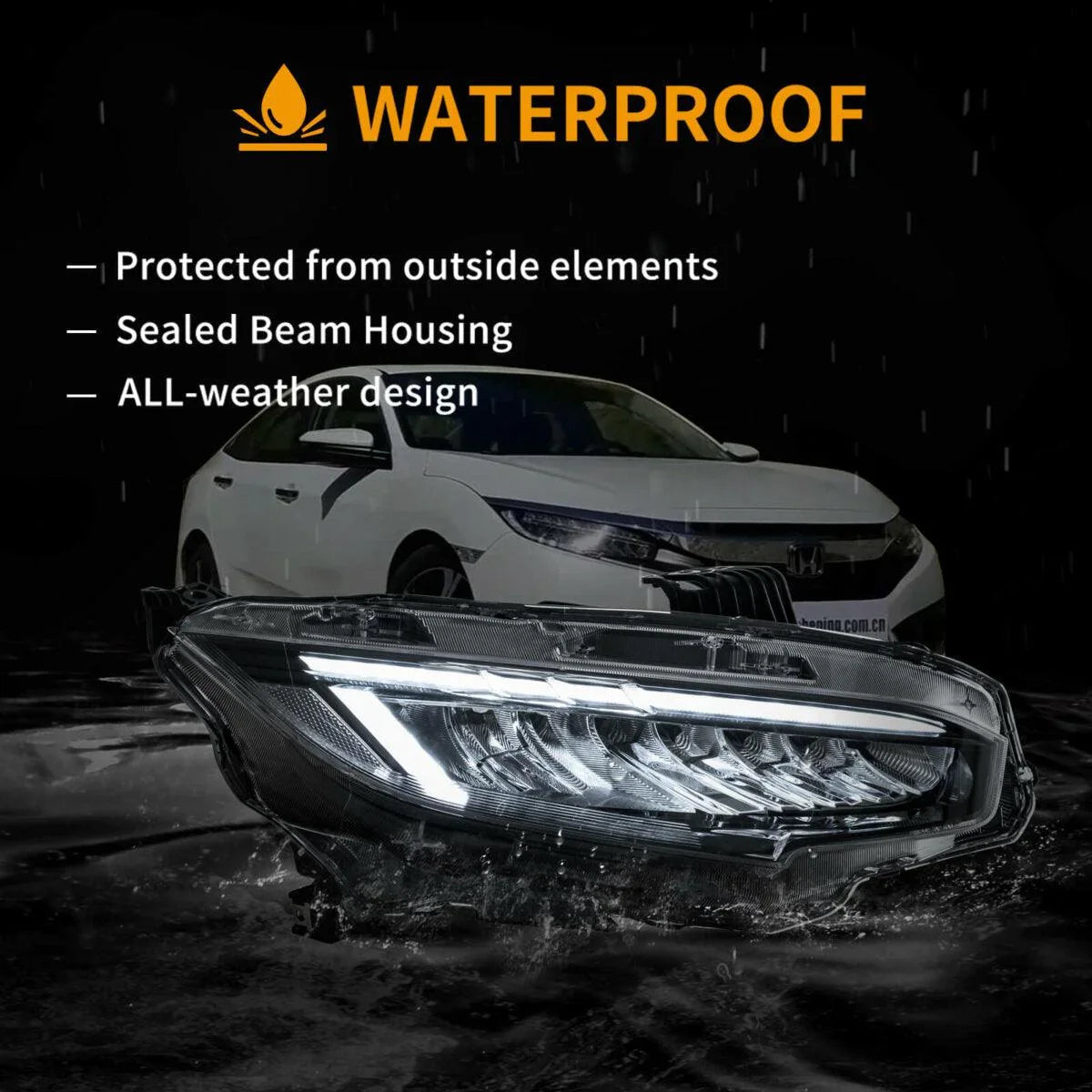 Vland LED Headlight Assembly Reflection Bowl for 2016-2021 Honda Civic 10th Gen