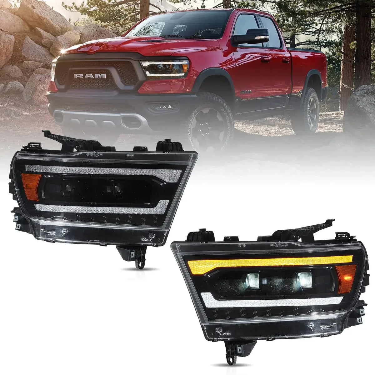 Vland Full LED Headlight Assembly for 2019-2024 Dodge Ram 1500