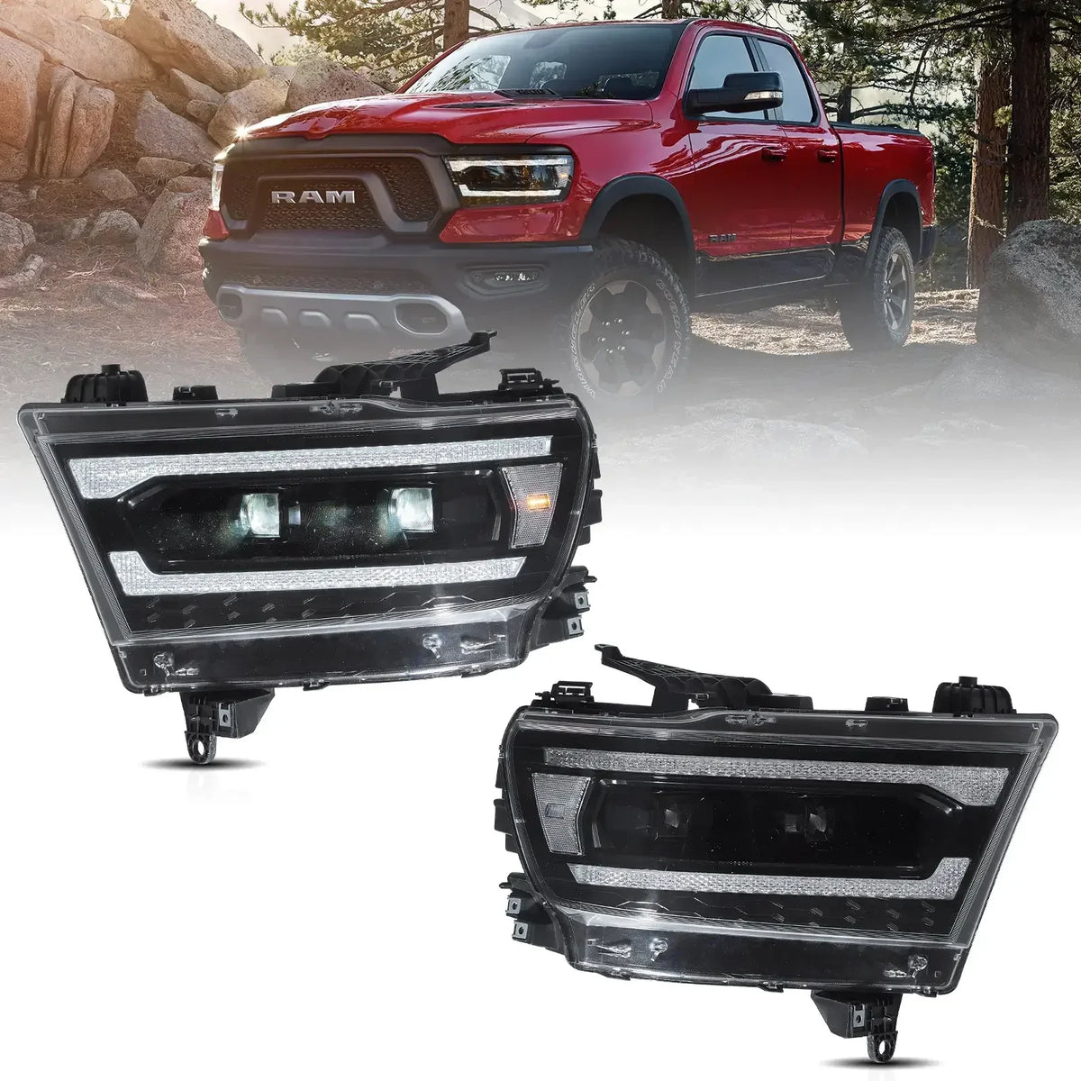 Vland Full LED Headlight Assembly for 2019-2024 Dodge Ram 1500