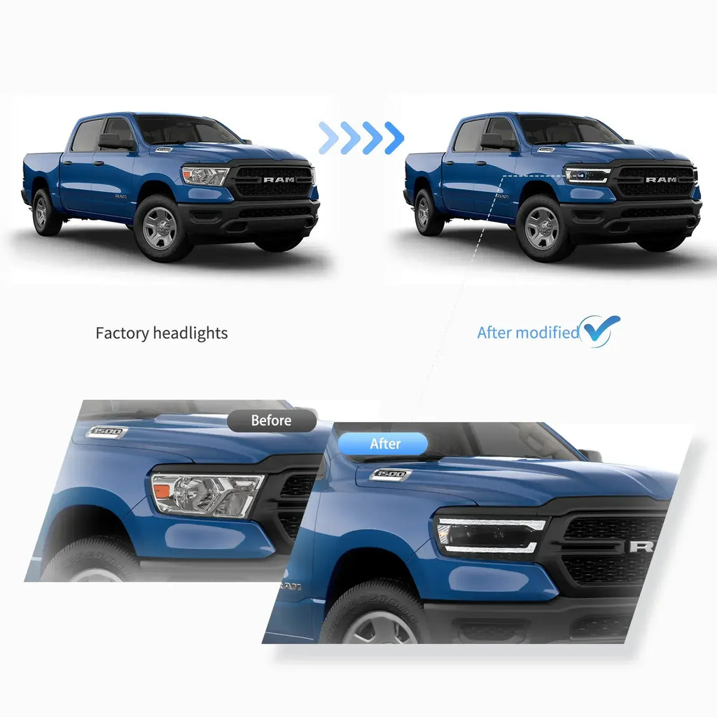 Vland Full LED Headlight Assembly for 2019-2024 Dodge Ram 1500