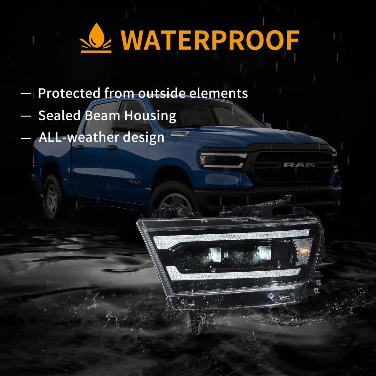 Vland Full LED Headlight Assembly for 2019-2024 Dodge Ram 1500