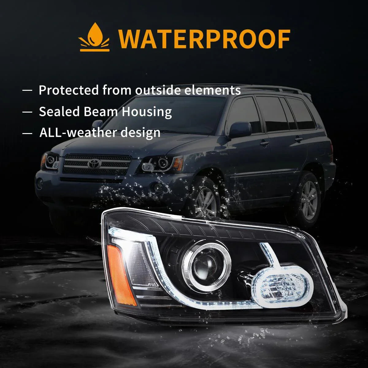 Vland LED Headlight Assembly Dual for 2004-2007 Toyota Highlander 1st Gen (XU20)