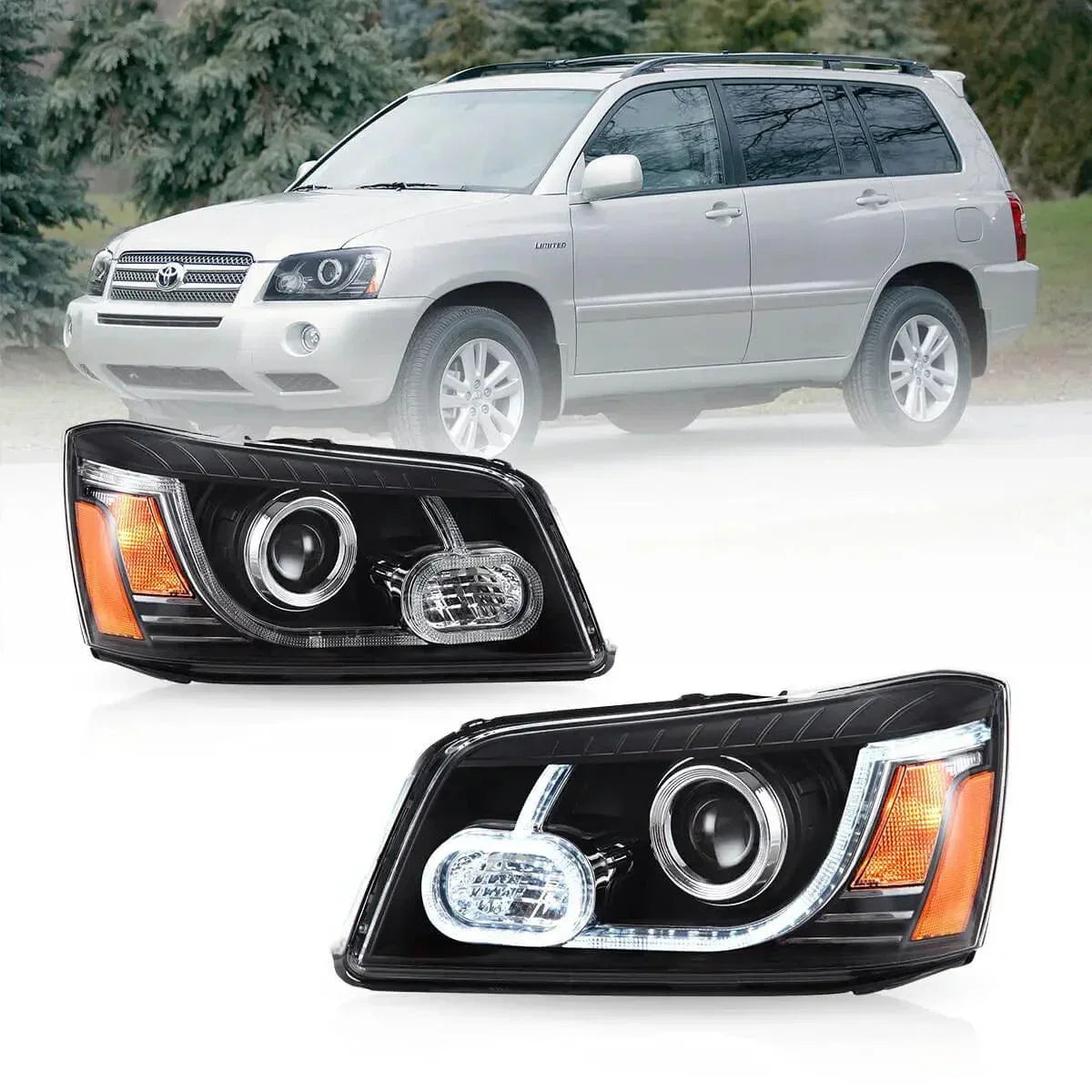 Vland LED Headlight Assembly Dual for 2004-2007 Toyota Highlander 1st Gen (XU20)
