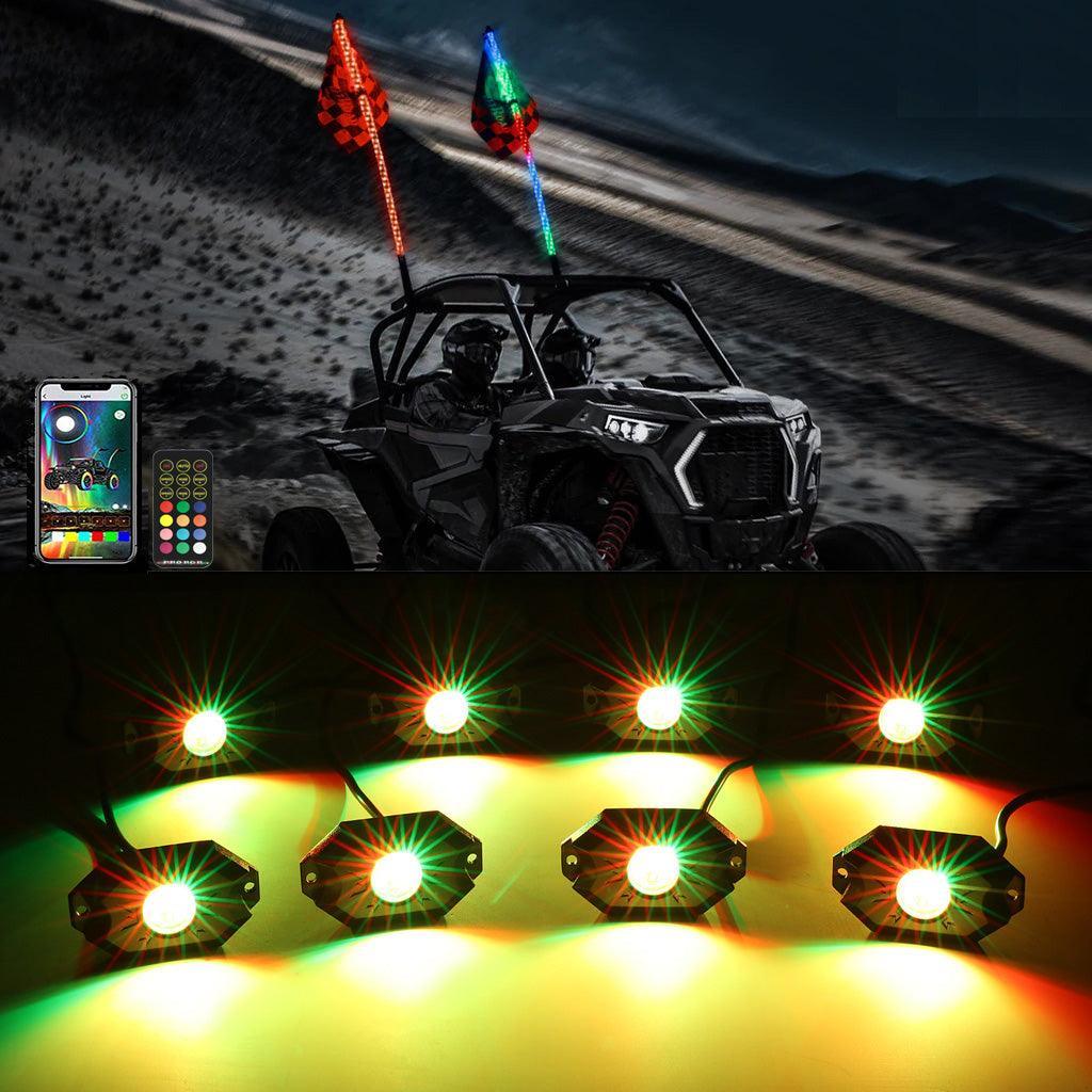 Auxbeam 2Pcs 4FT RGB LED Whip Lights with Turn Signal & Brake Light + RGB LED