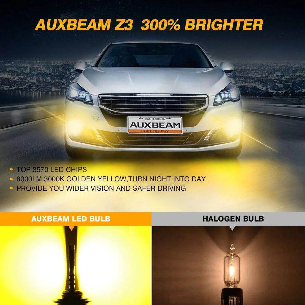 Auxbeam H10 9145 9140 HB3 LED Fog Light/DRL Bulbs 44W 3000K Golden Yellow Z3