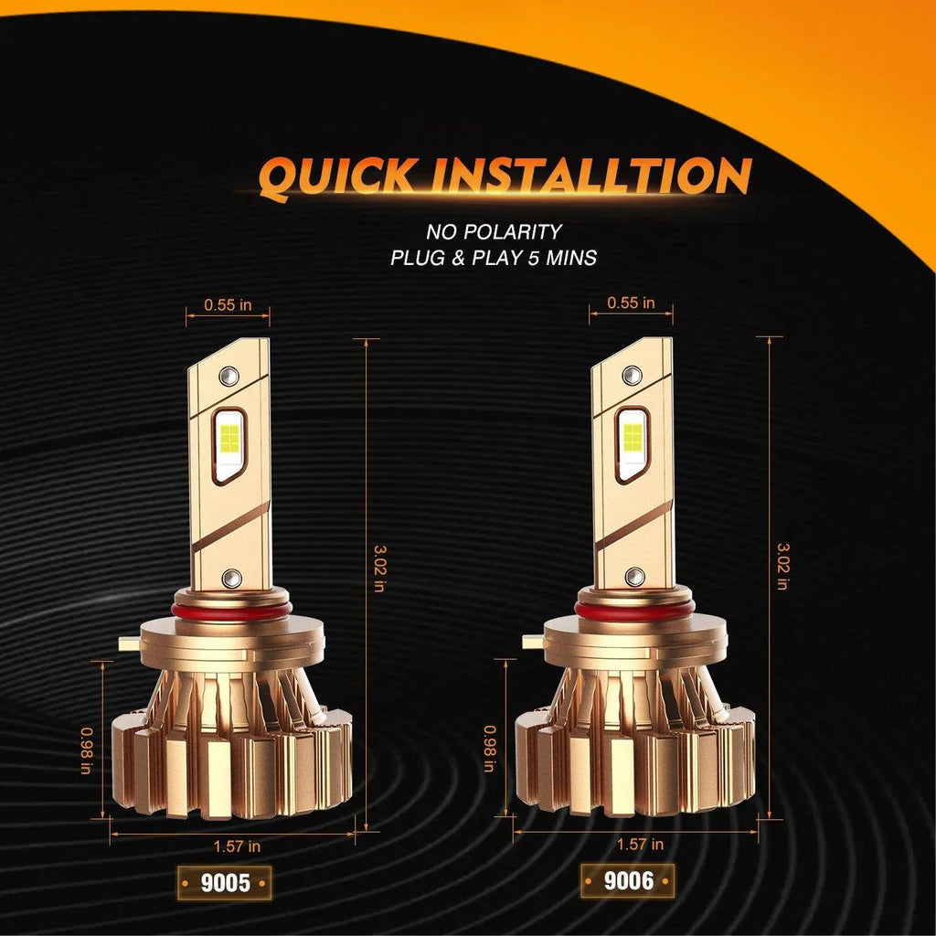 Auxbeam 9005+9006 LED Headlight Bulbs 44W X60 Series Fanless 4 Bulbs