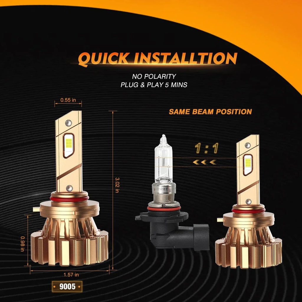 Auxbeam Fanless X60 Series 44W LED Headlight Bulbs 6500K Cool White