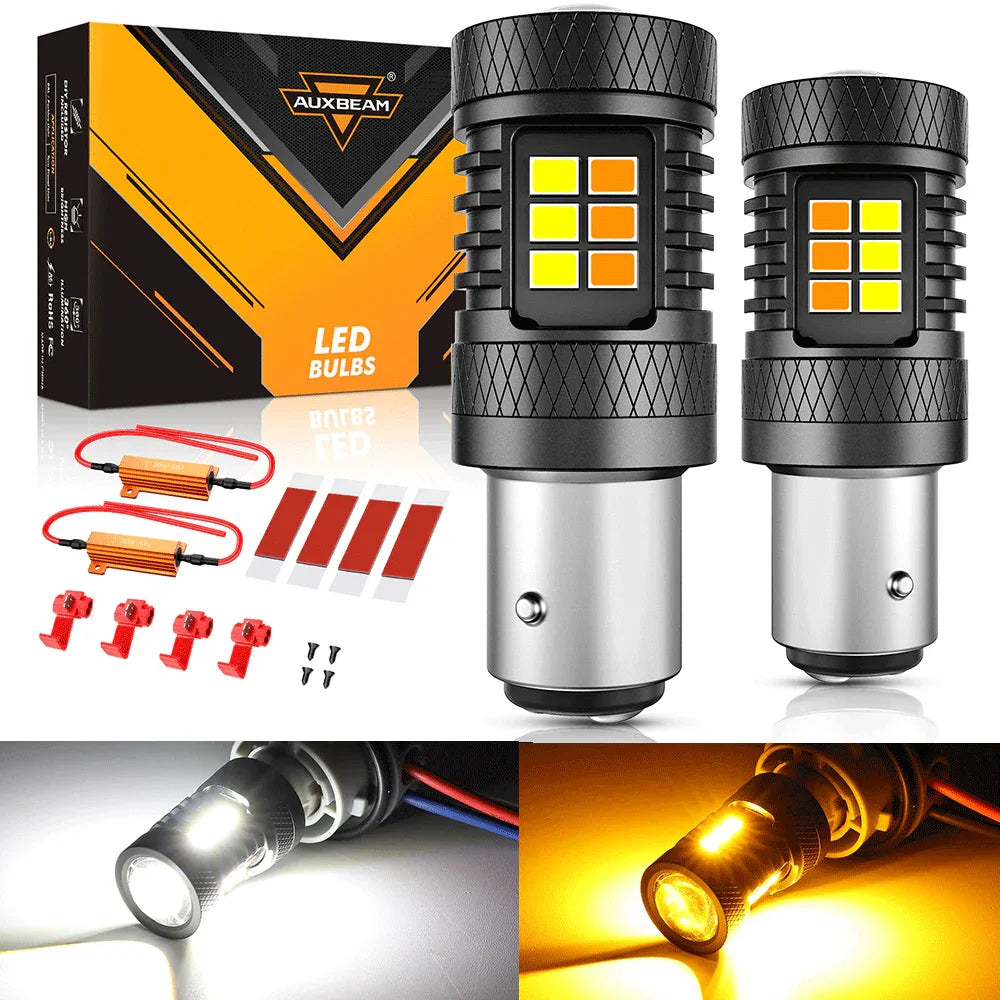 Auxbeam 1157 BAY15D LED Front Turn Signal & DRL Light Bulbs Dual Color