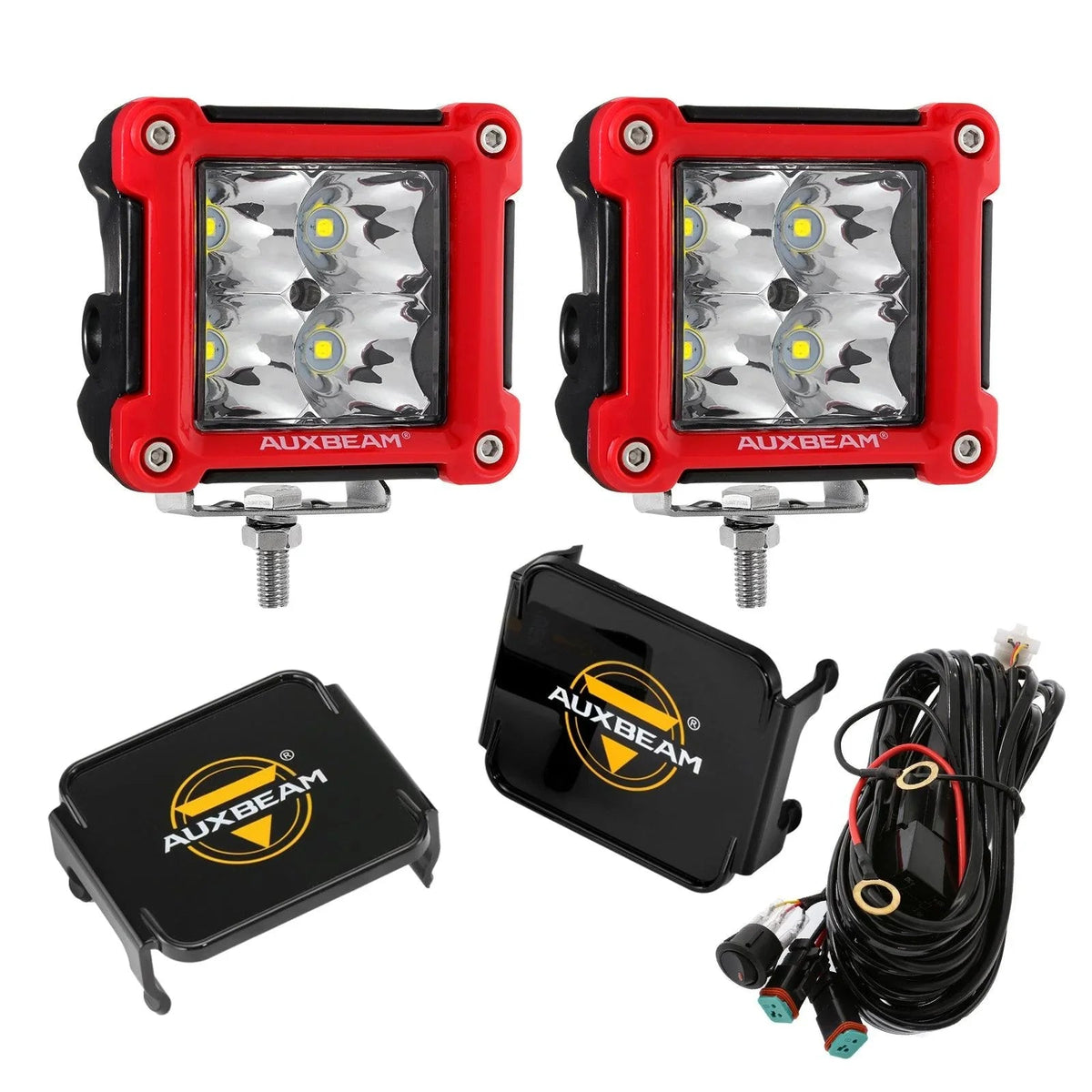 Auxbeam 3" 40W LED Pods Light Spot/Flood Multicolor frame with wiring harness