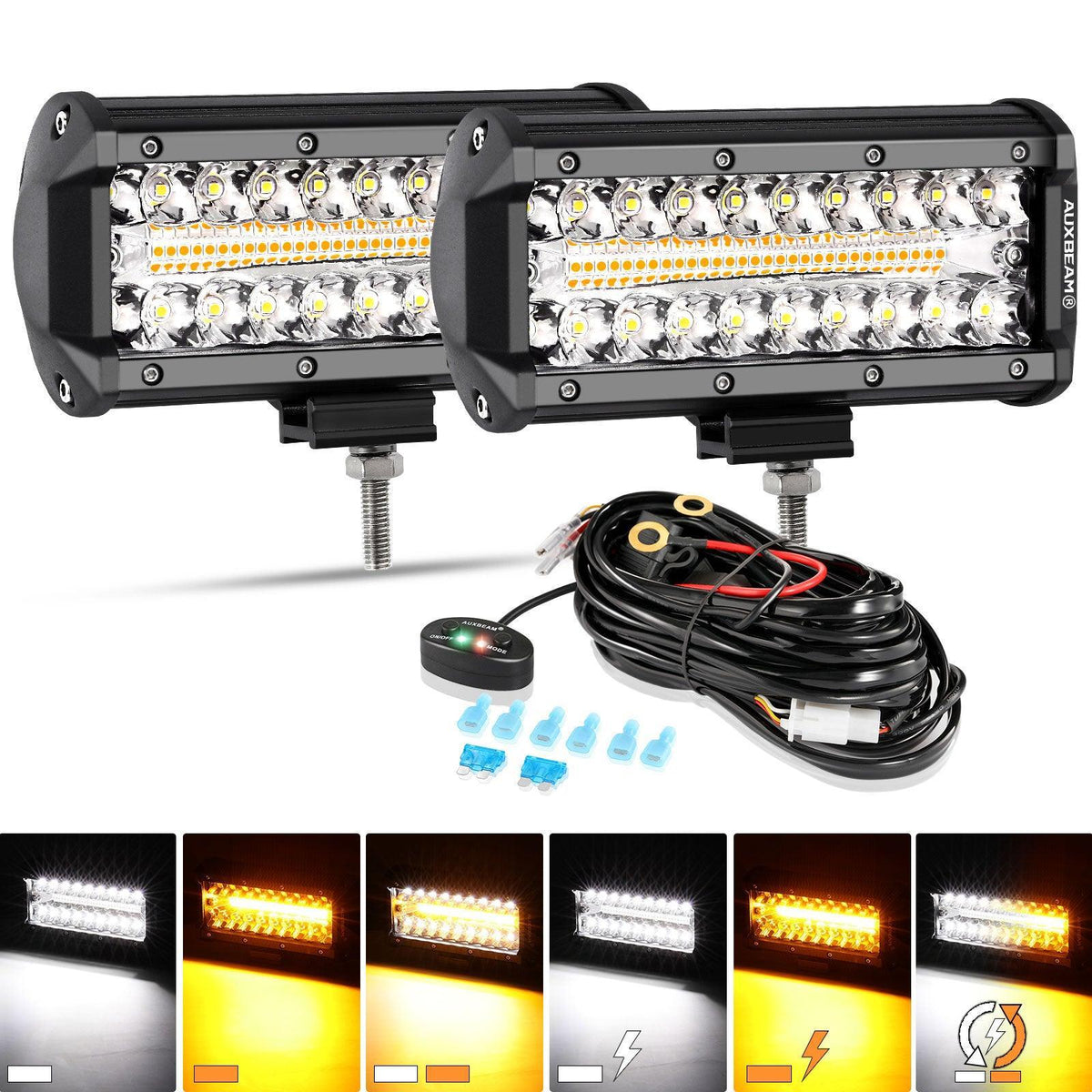 Auxbeam 6 Modes Series 7 Inch 150W White&Amber LED Light Bar
