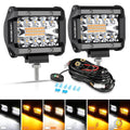 4 inch 6 Modes White&Amber LED Working Light LED Pods with Wiring Harness for SUV ATV UTV Trucks Pickup Boat