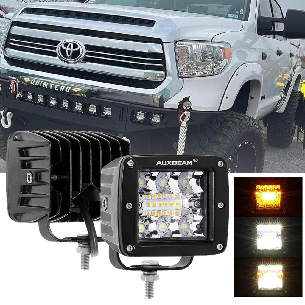 3 inch 6 Modes White & Amber LED Square Light Pod Working Lights with Wiring Harness for Toyota Tundra TRD 4x4 Off-Road
