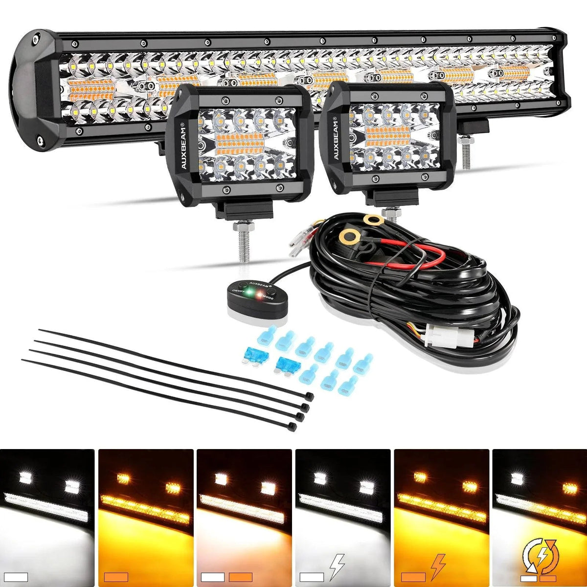 Auxbeam Series 3 Inch/4Inch/7Inch/12Inch/20Inch White&Amber LED Light Bar