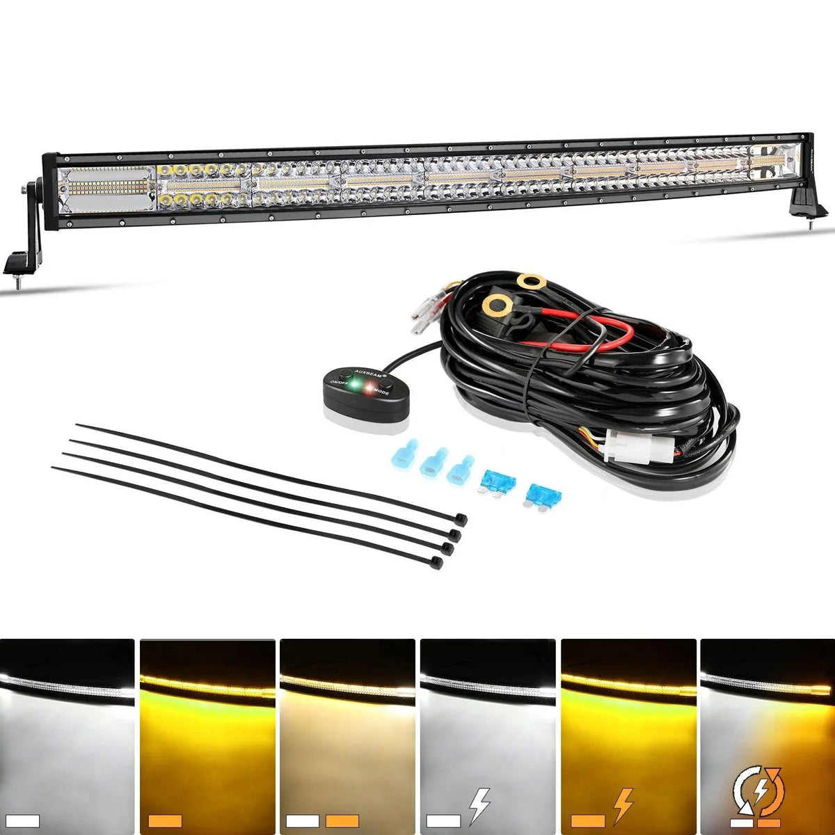 Auxbeam Series 42 Inch White&Amber Curved Off Road Led Light Bar