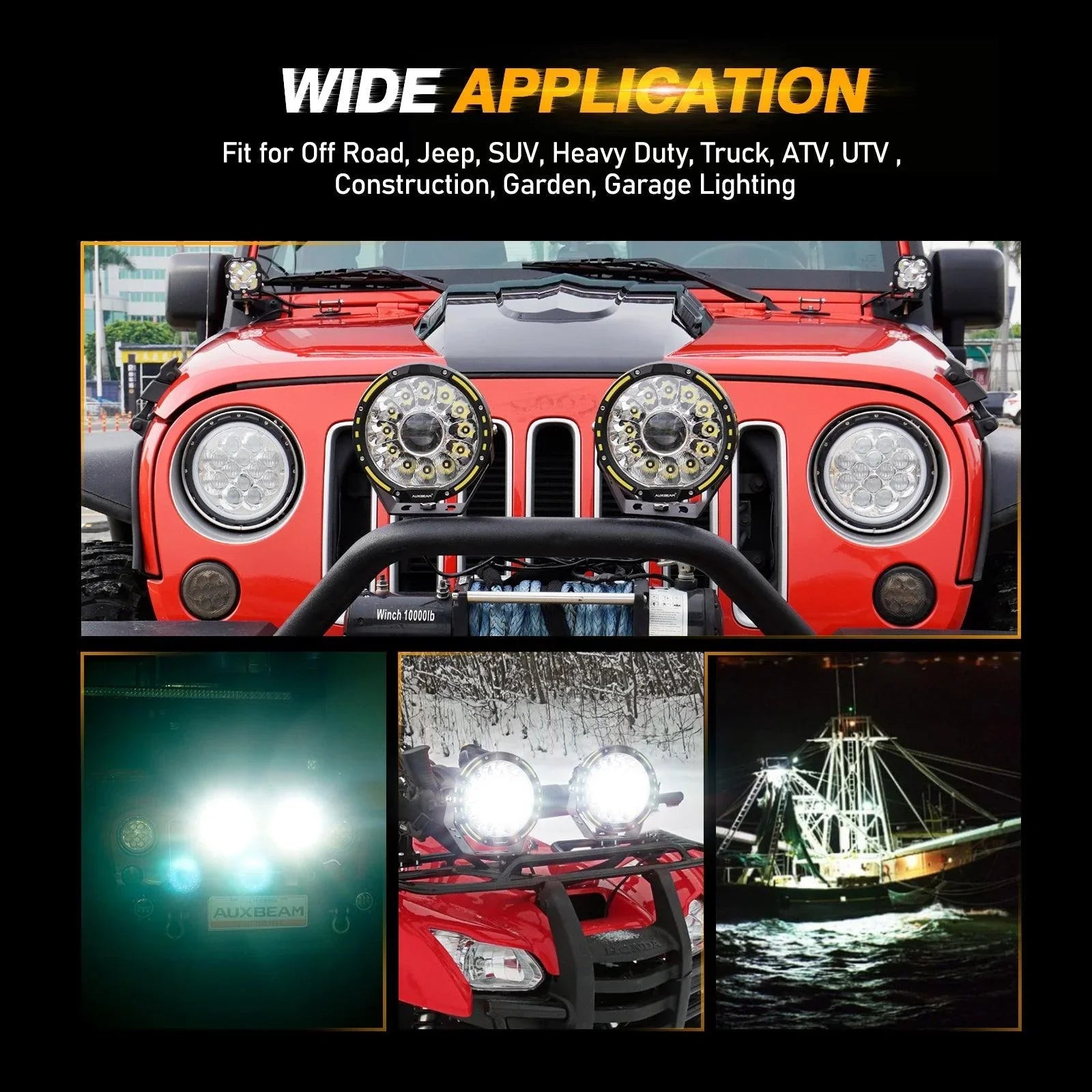 7 Inch 230W 33332LM 360-PRO Series Custom Lens Offroad LED Driving Lights+Amber/Black Covers(Optional) for JEEP WRANGLER JL JK TJ