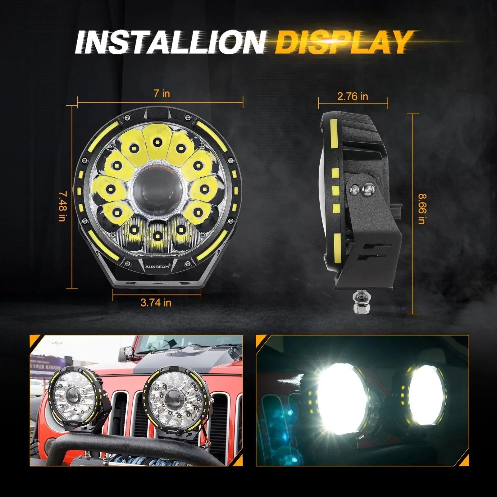 7 Inch 230W 33332LM 360-PRO Series Custom Lens Offroad LED Driving Lights+Amber/Black Covers(Optional) for JEEP WRANGLER JL JK TJ