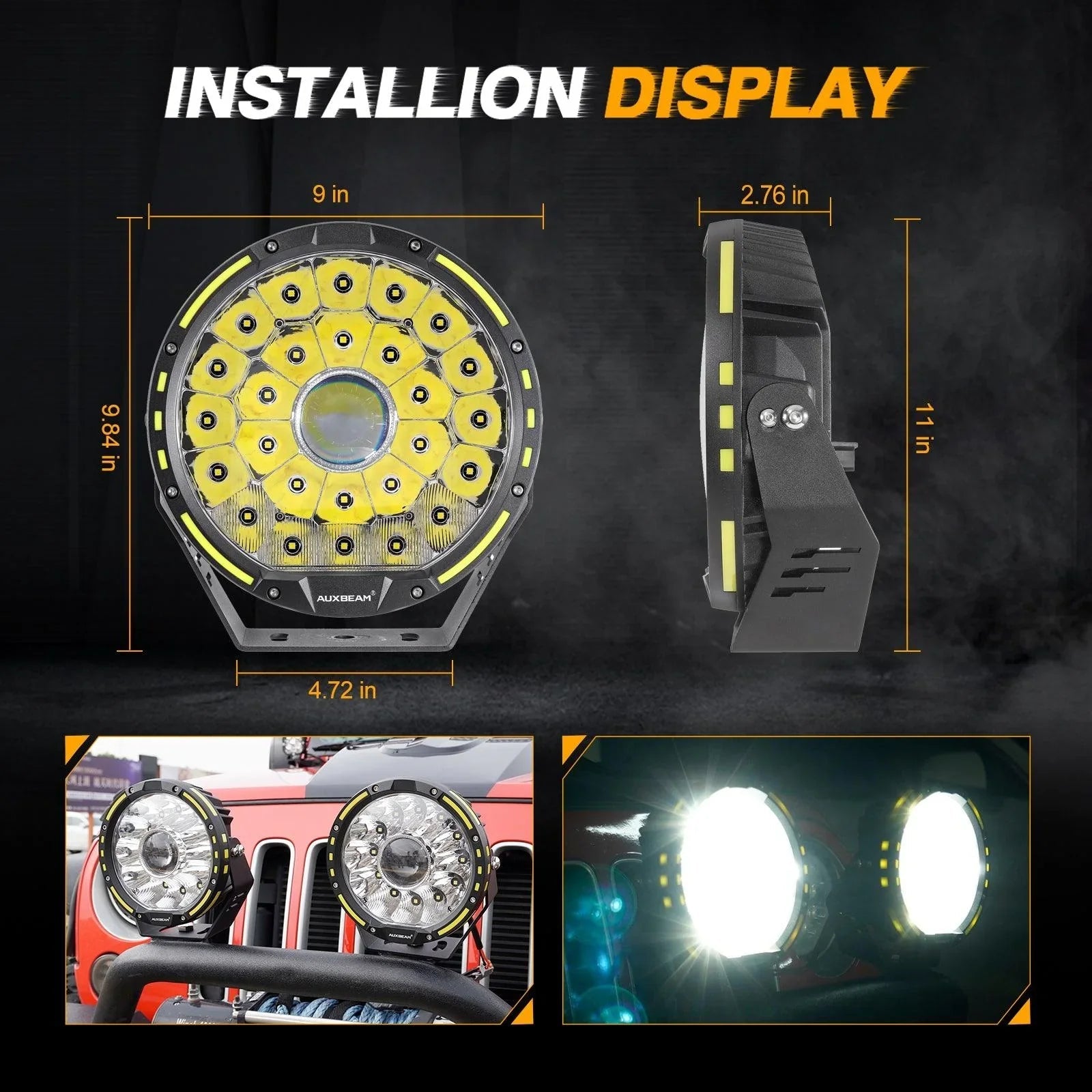 9 INCH 270W 37776LM 360-PRO Series Custom Lens LED Driving Lights+Amber/Black Covers(Optional) for Toyota Tacoma 2016 2017 2018 2019 2020 2021